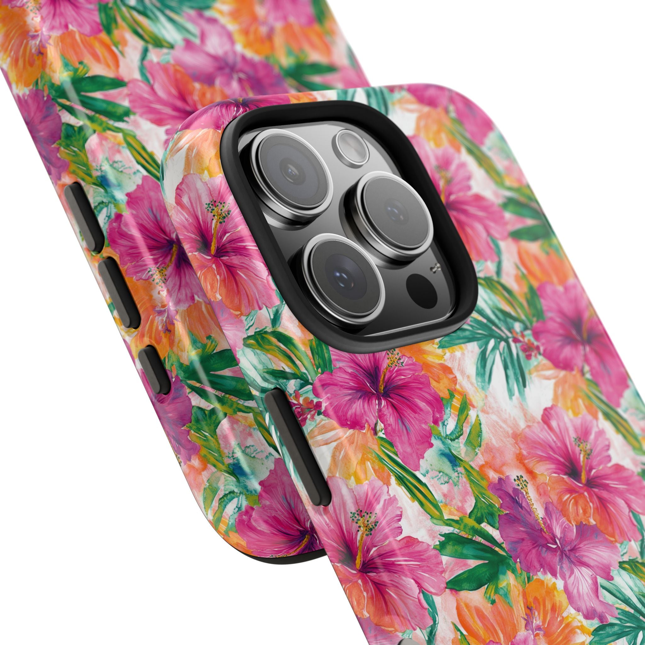 Pink Tropical Floral Phone Case, Tough Waterproof Cover, Summer Vibe Gift, Durable Tech Accessory, Floral Pattern for iPhone, Chic, Stylish