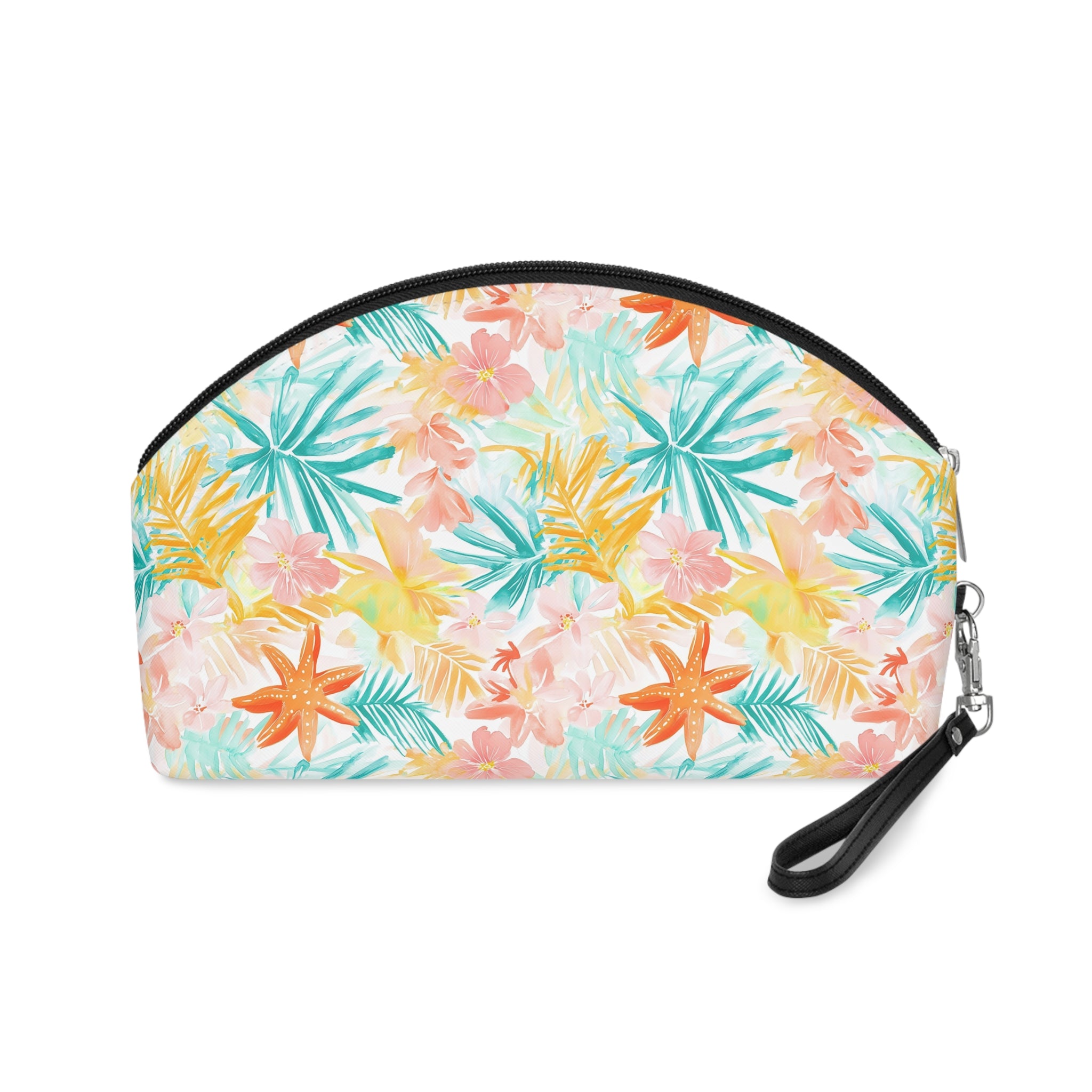Tropical Starfish Makeup Bag, PU Faux Leather Makeup Bag, Travel Makeup kit, Vacation Makeup bag, Bridesmaid Gift, Makeup Organizer