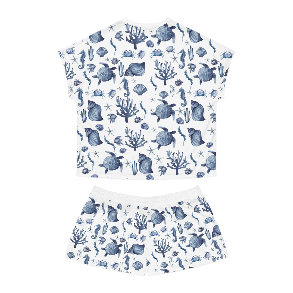 Deep Blue Sea- Ocean-Inspired Women's Short Pajama Set, Cozy Sleepwear, Summer Nights, Beach Theme, Relaxation, Gift for Her