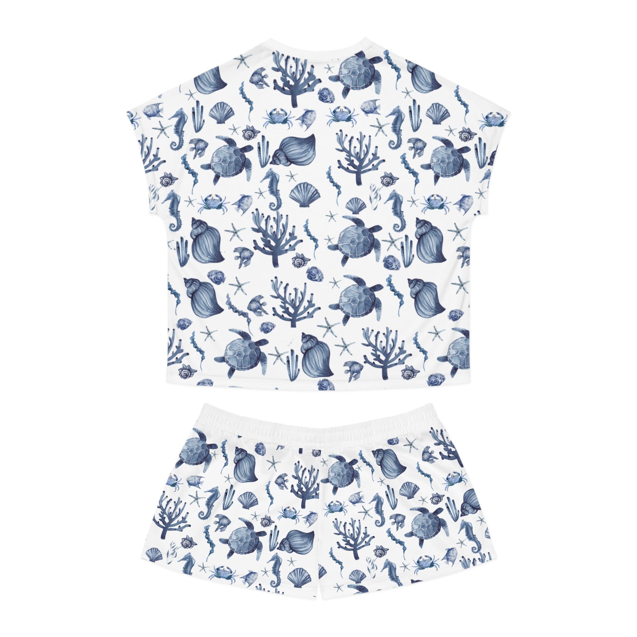 Deep Blue Sea- Ocean-Inspired Women's Short Pajama Set, Cozy Sleepwear, Summer Nights, Beach Theme, Relaxation, Gift for Her