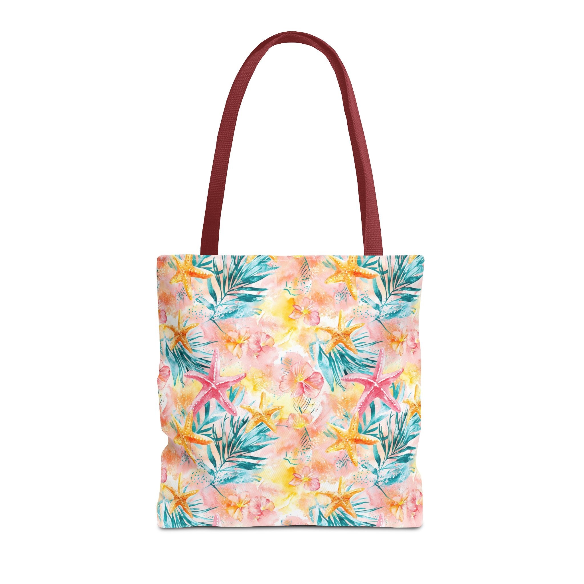 Pink tropical Starfish Tote Bag - Tropical Floral Print, Beach Essentials, Eco-Friendly, Gift for Her, Summer Vibes, Shopping Companion