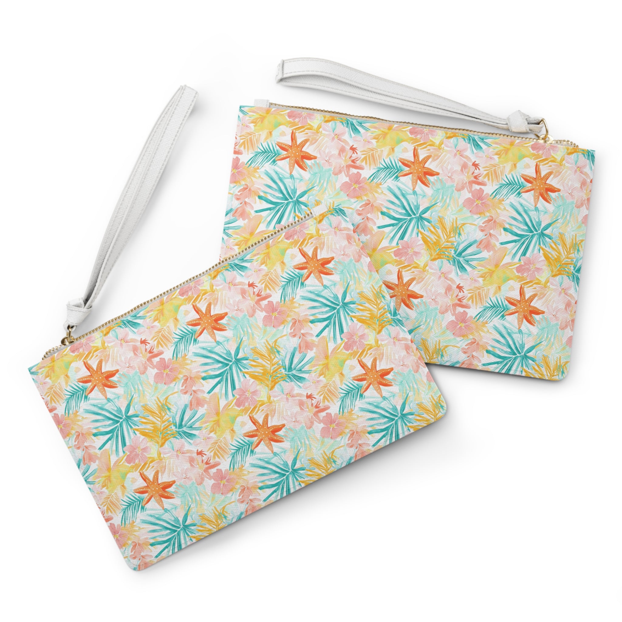 Tropical Starfish Vegan Leather Clutch Bag | Summer Accessory, Vacation Purse, Beach Essentials, Gift for Her, Travel Makeup Bag