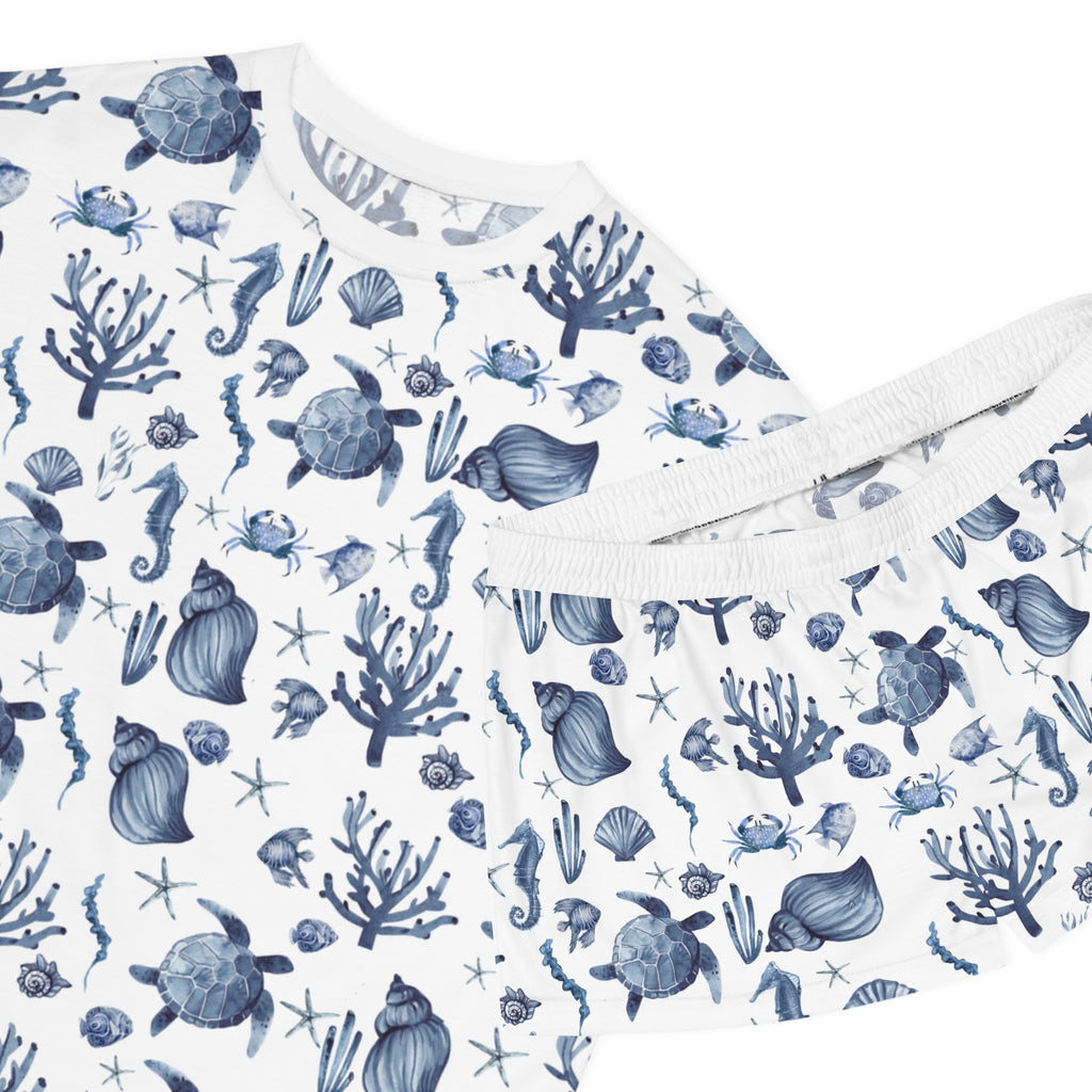 Deep Blue Sea- Ocean-Inspired Women's Short Pajama Set, Cozy Sleepwear, Summer Nights, Beach Theme, Relaxation, Gift for Her