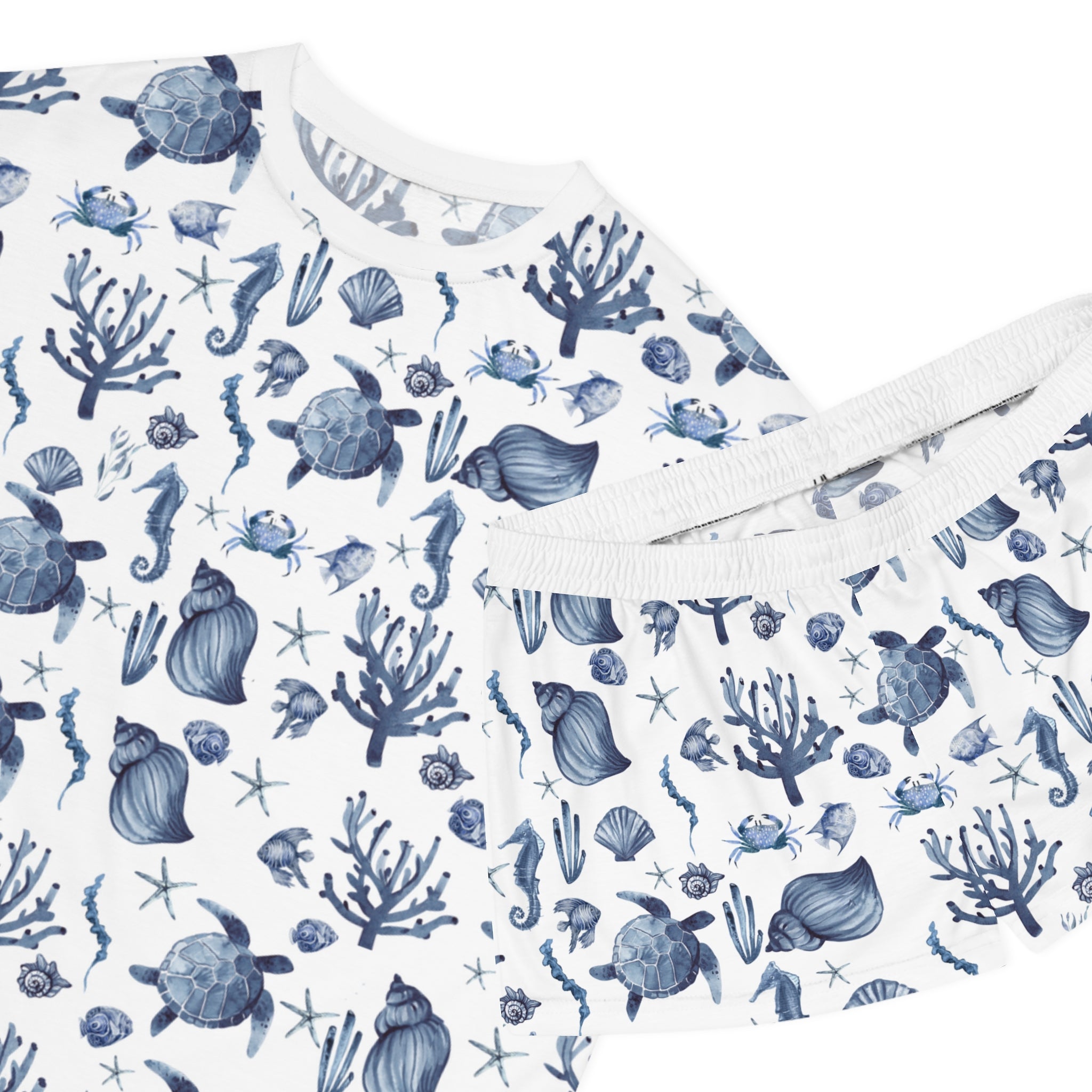Deep Blue Sea- Ocean-Inspired Women's Short Pajama Set, Cozy Sleepwear, Summer Nights, Beach Theme, Relaxation, Gift for Her