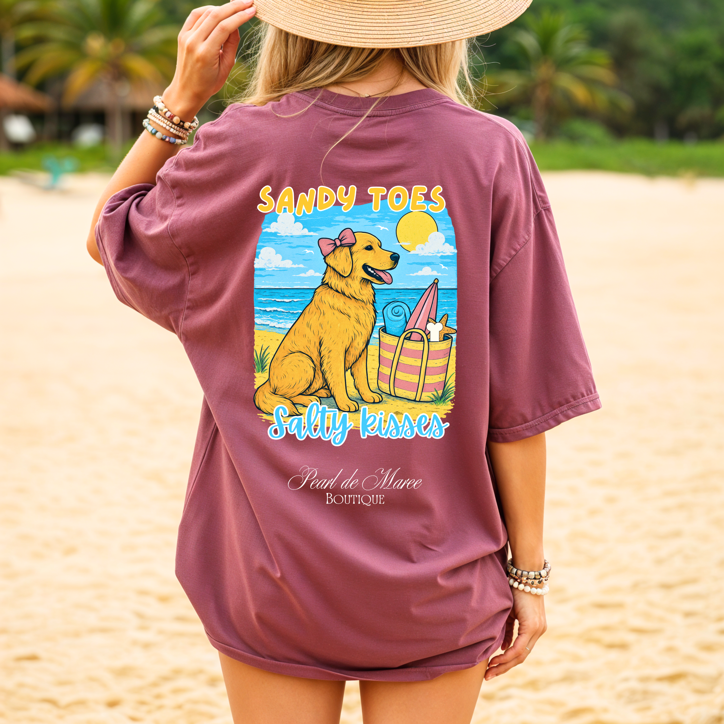 Sandy Toes and Salty Kisses Tee, Summer Shirt, Gift For Women, Golden Retriever, Summer Women Shirt