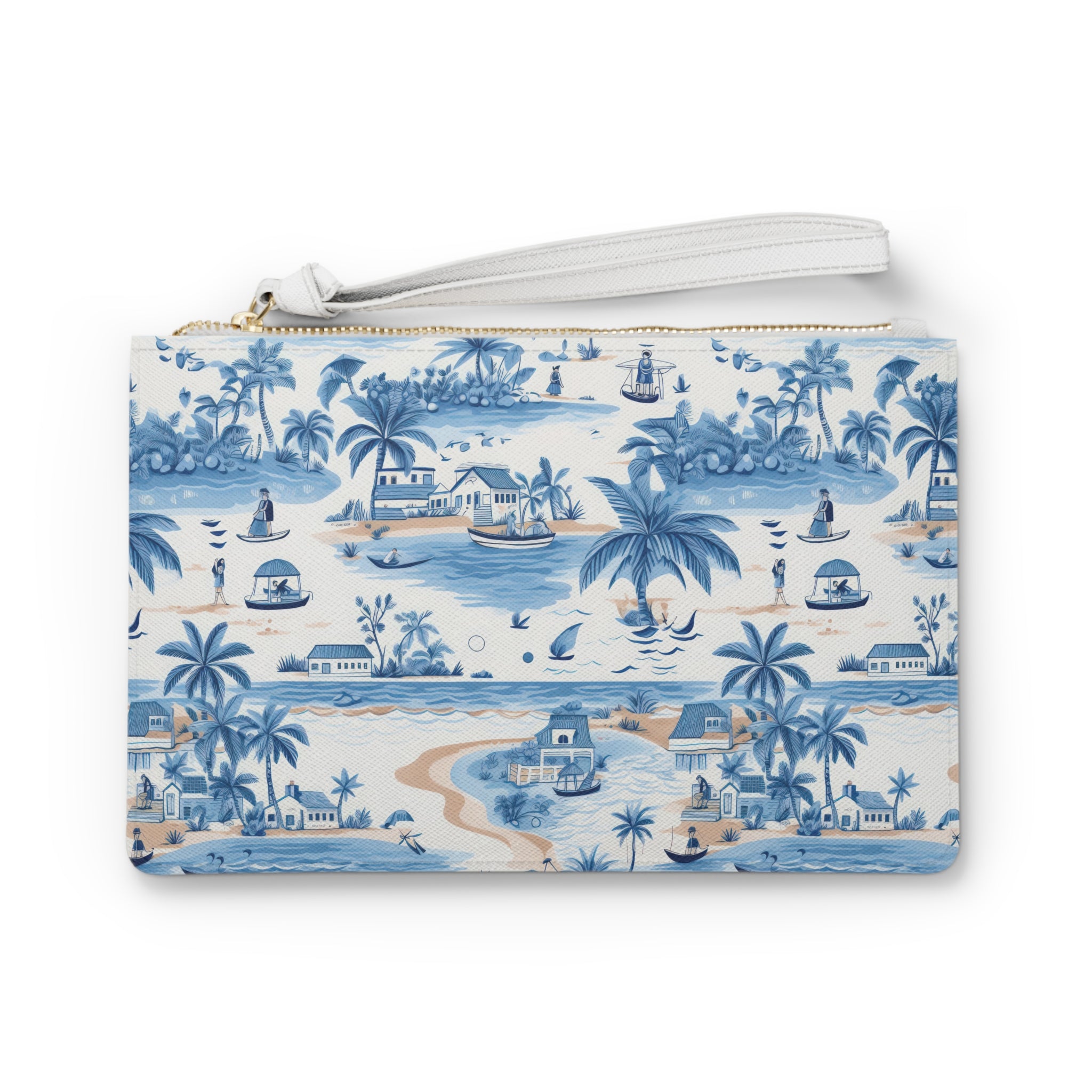 Tropical Blue Vegan Leather Clutch Bag - Beach Vibes, Travel Accessory, Summer Essentials, Gift for Her, Stylish Pouch