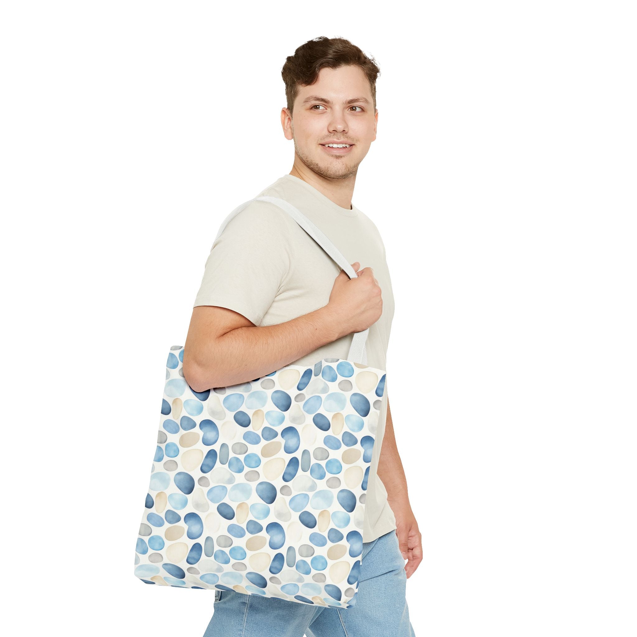 Cobble stone- Tote Bag with Blue Pebble Design | Beach Bag, Grocery Tote, Shopping Bag, Gift Bag, Eco-Friendly Tote