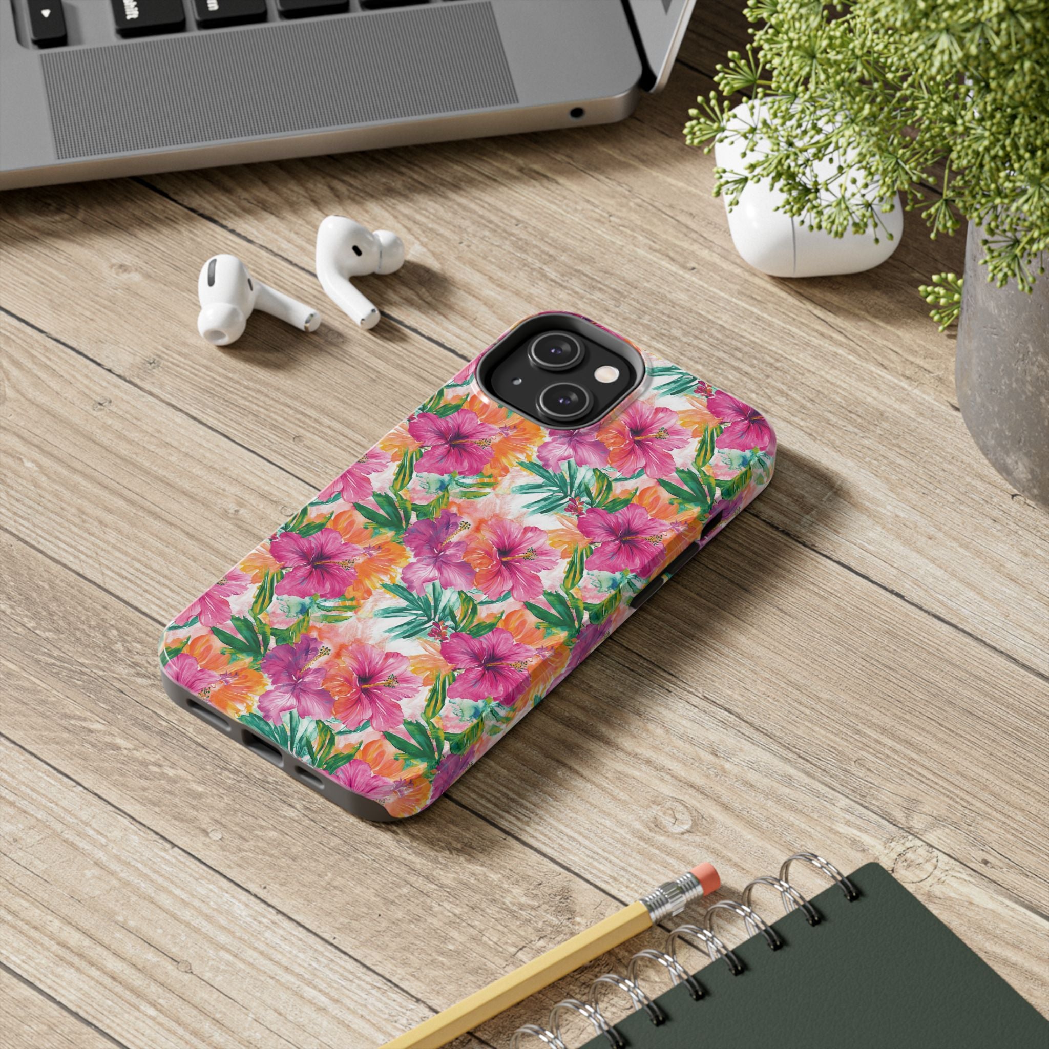 Pink Tropical Floral Phone Case, Tough Waterproof Cover, Summer Vibe Gift, Durable Tech Accessory, Floral Pattern for iPhone, Chic, Stylish