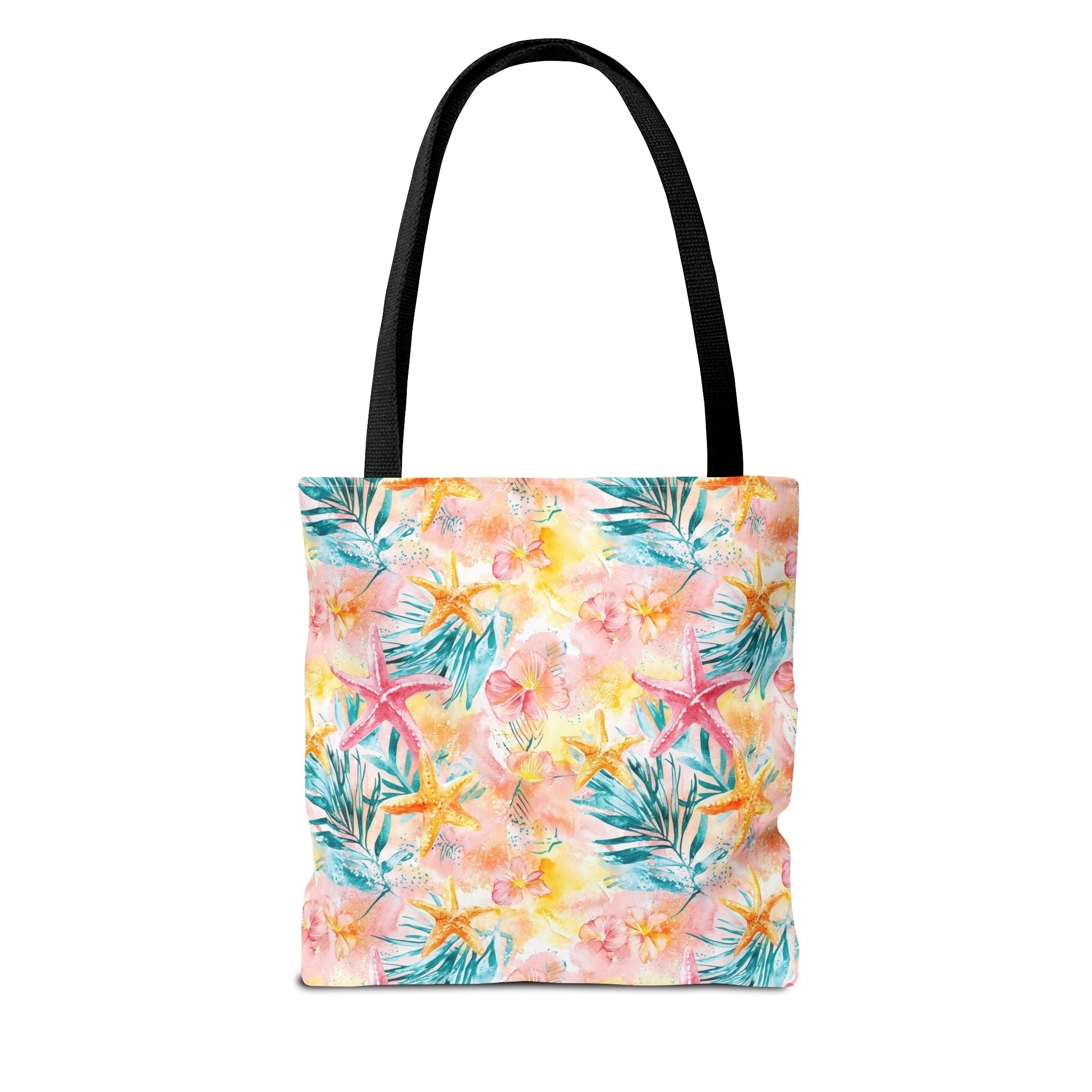 Pink tropical Starfish Tote Bag - Tropical Floral Print, Beach Essentials, Eco-Friendly, Gift for Her, Summer Vibes, Shopping Companion