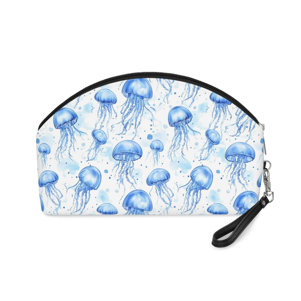 Blue Jelly Fish Makeup Bag, PU Faux Leather Makeup Bag, Travel Makeup kit, Vacation Makeup bag, Bridesmaid Gift, Makeup Organizer