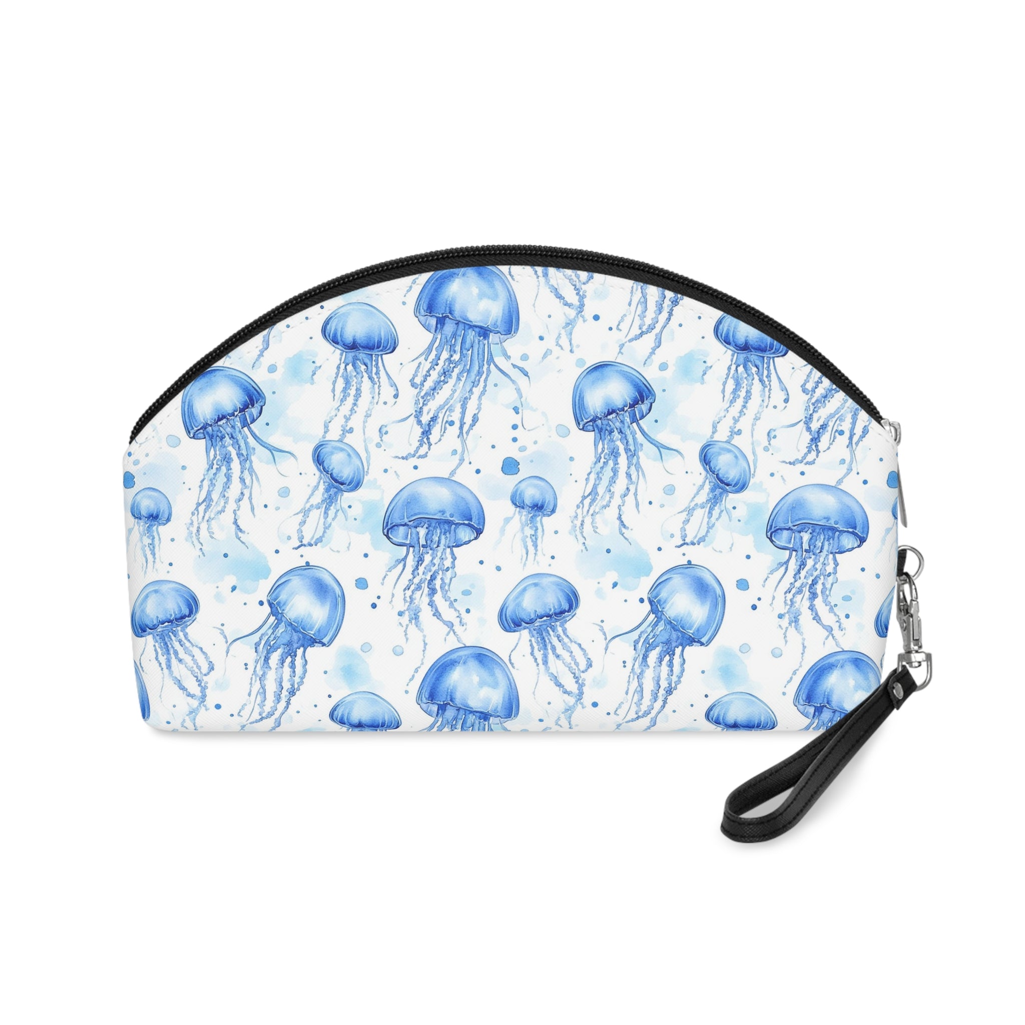 Blue Jelly Fish Makeup Bag, PU Faux Leather Makeup Bag, Travel Makeup kit, Vacation Makeup bag, Bridesmaid Gift, Makeup Organizer