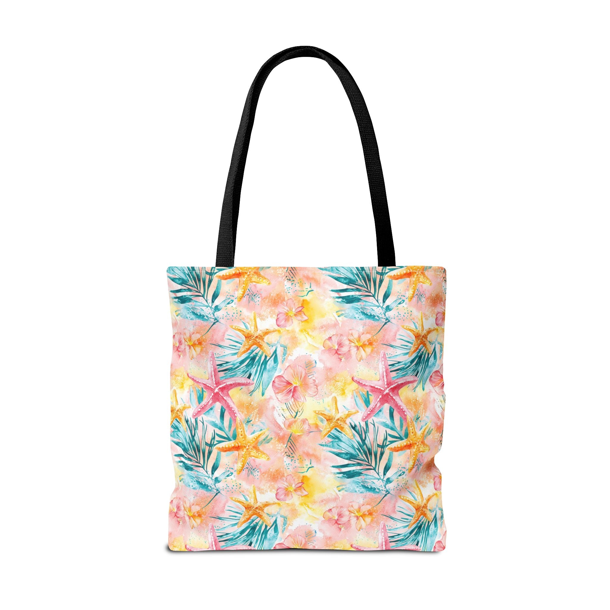 Pink tropical Starfish Tote Bag - Tropical Floral Print, Beach Essentials, Eco-Friendly, Gift for Her, Summer Vibes, Shopping Companion