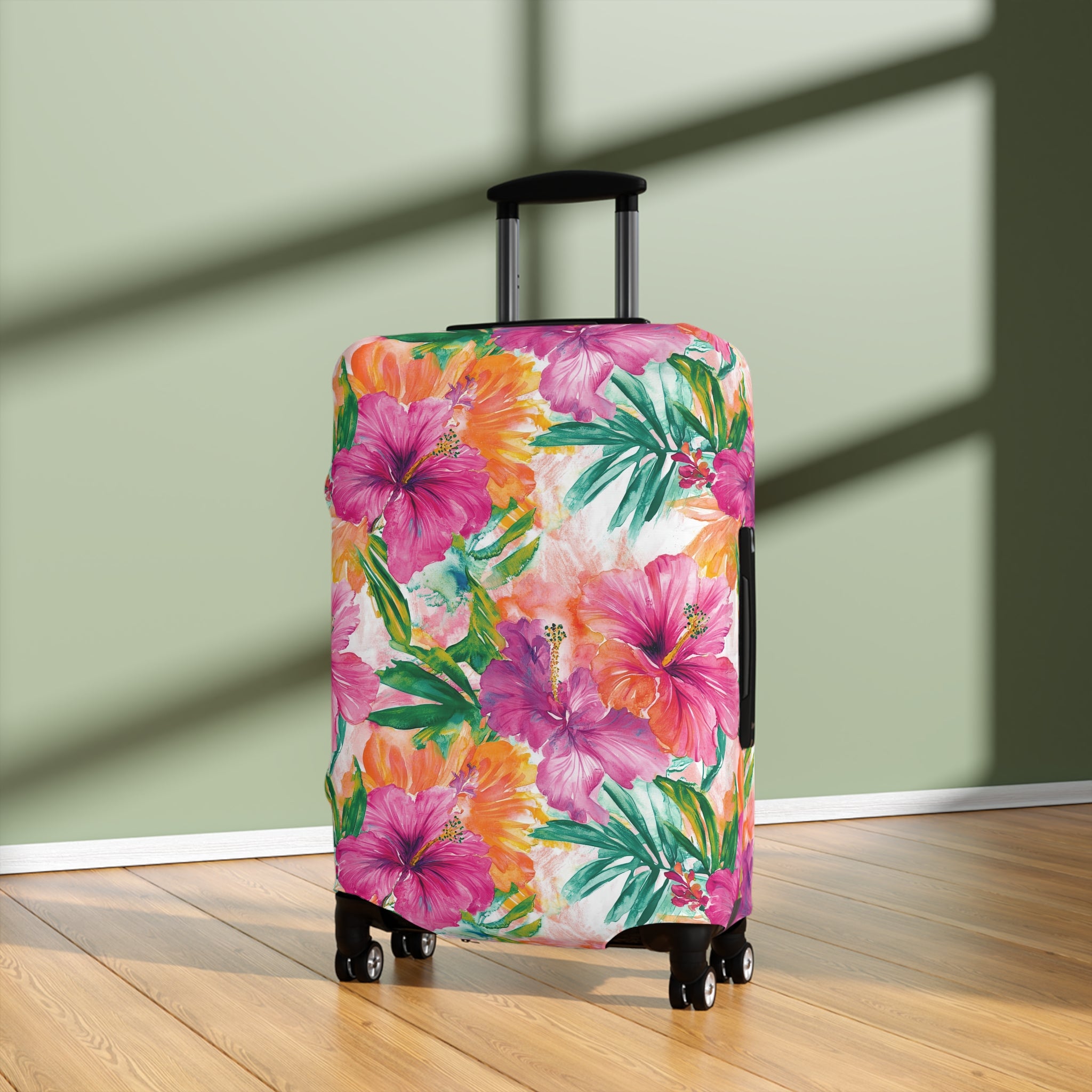 Pink Tropical Floral Luggage Cover - Travel Accessory for Stylish Vacationers, Perfect Gift for Travelers, Summer Escapes, Beach Getaways, [...]