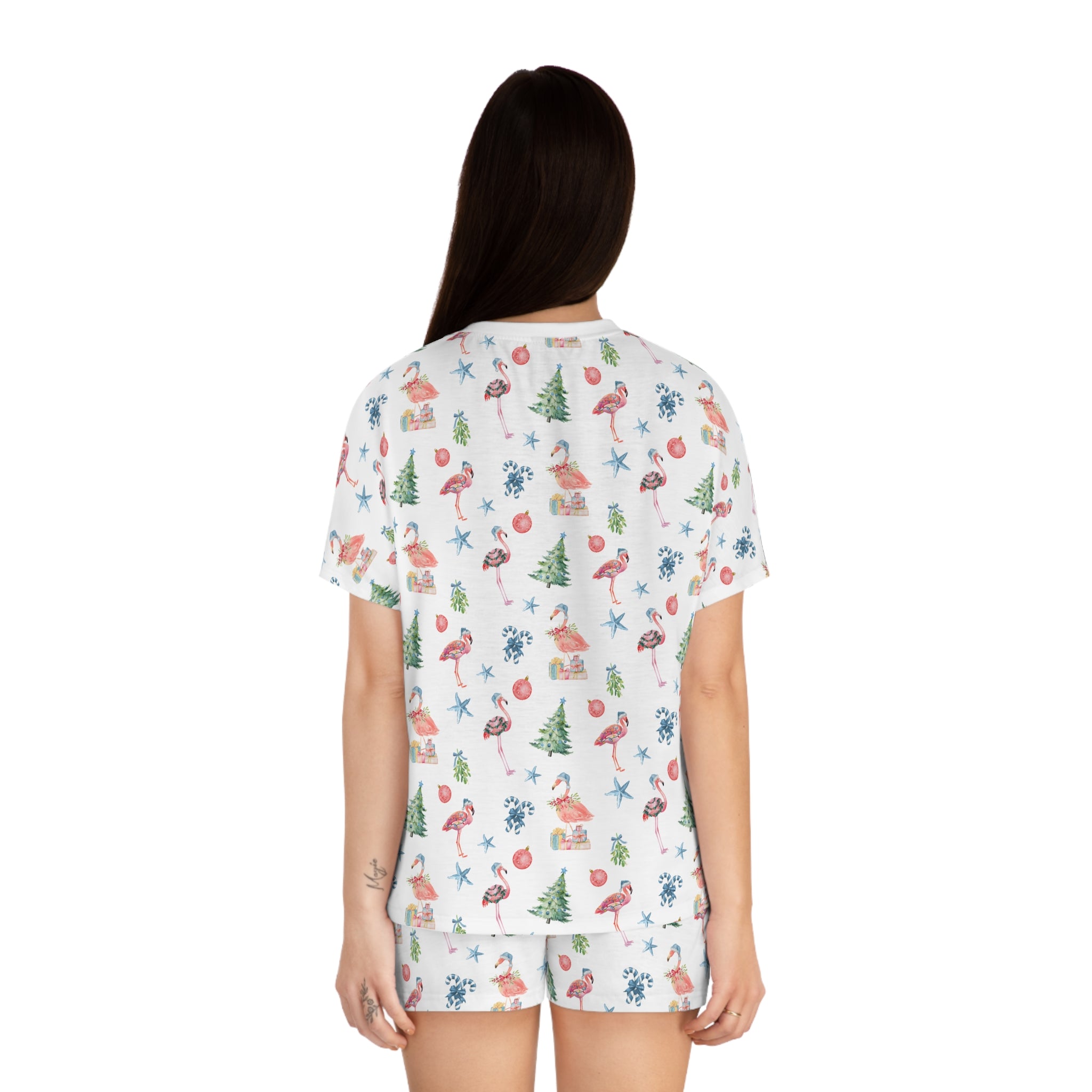 Christmas Flamingo Print Pajama Set, Relaxed Women's Sleepwear, Summer Nights, Gift for Her, Flamingo Pattern, Cozy Loungewear