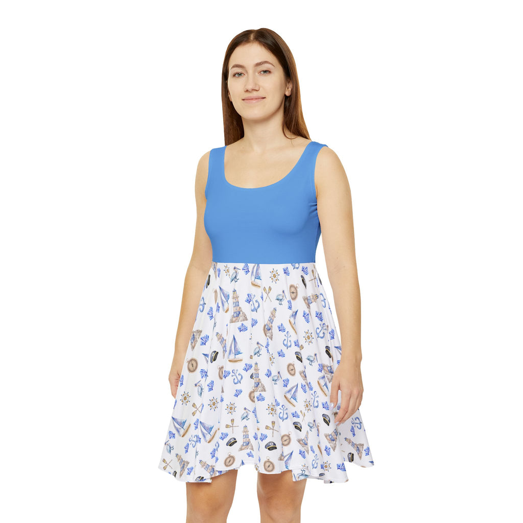 Sail away  Print Women's Skater Dress, Casual Summer Dress, Vacation Outfit, Day Dress, Boho Chic Style