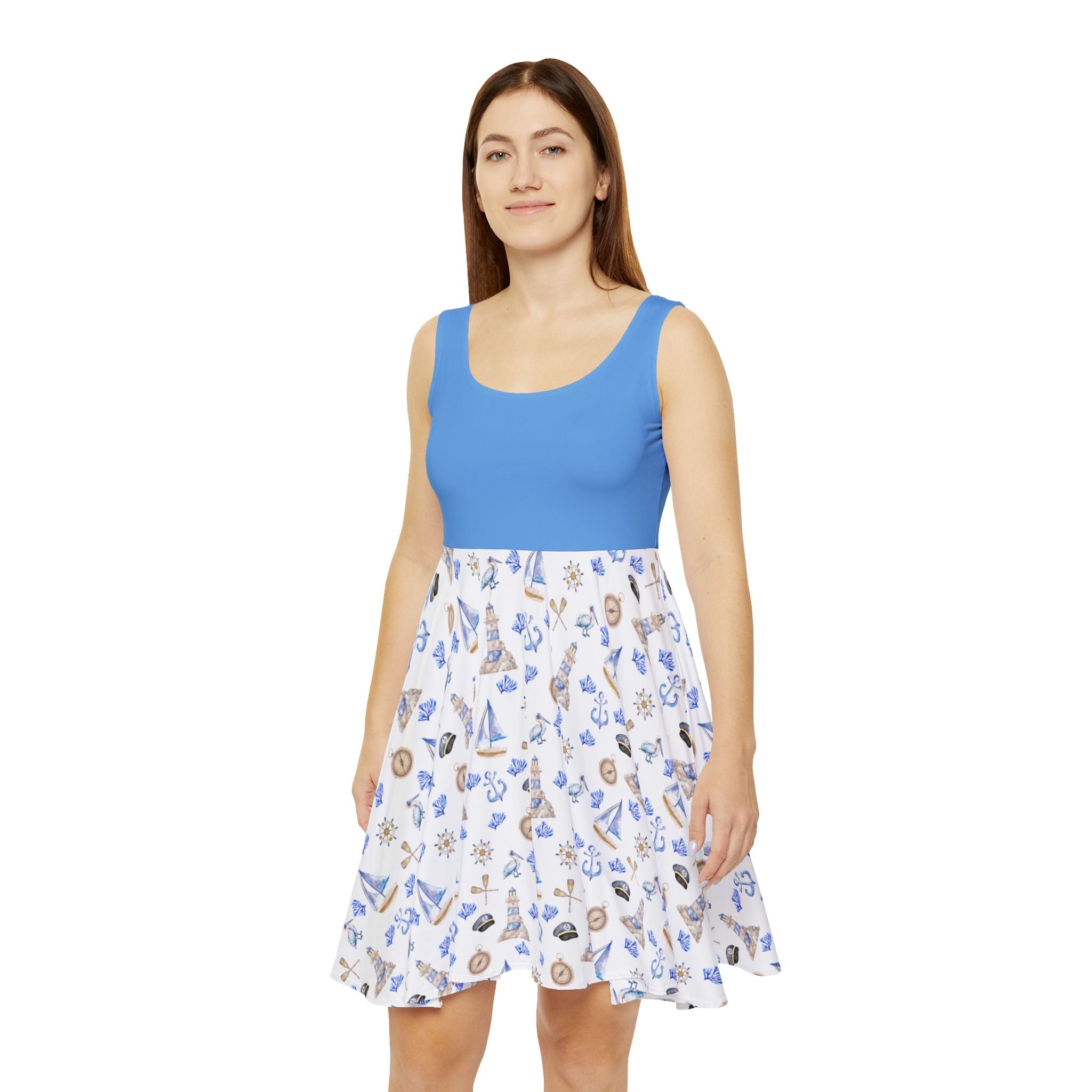 Sail away  Print Women's Skater Dress, Casual Summer Dress, Vacation Outfit, Day Dress, Boho Chic Style