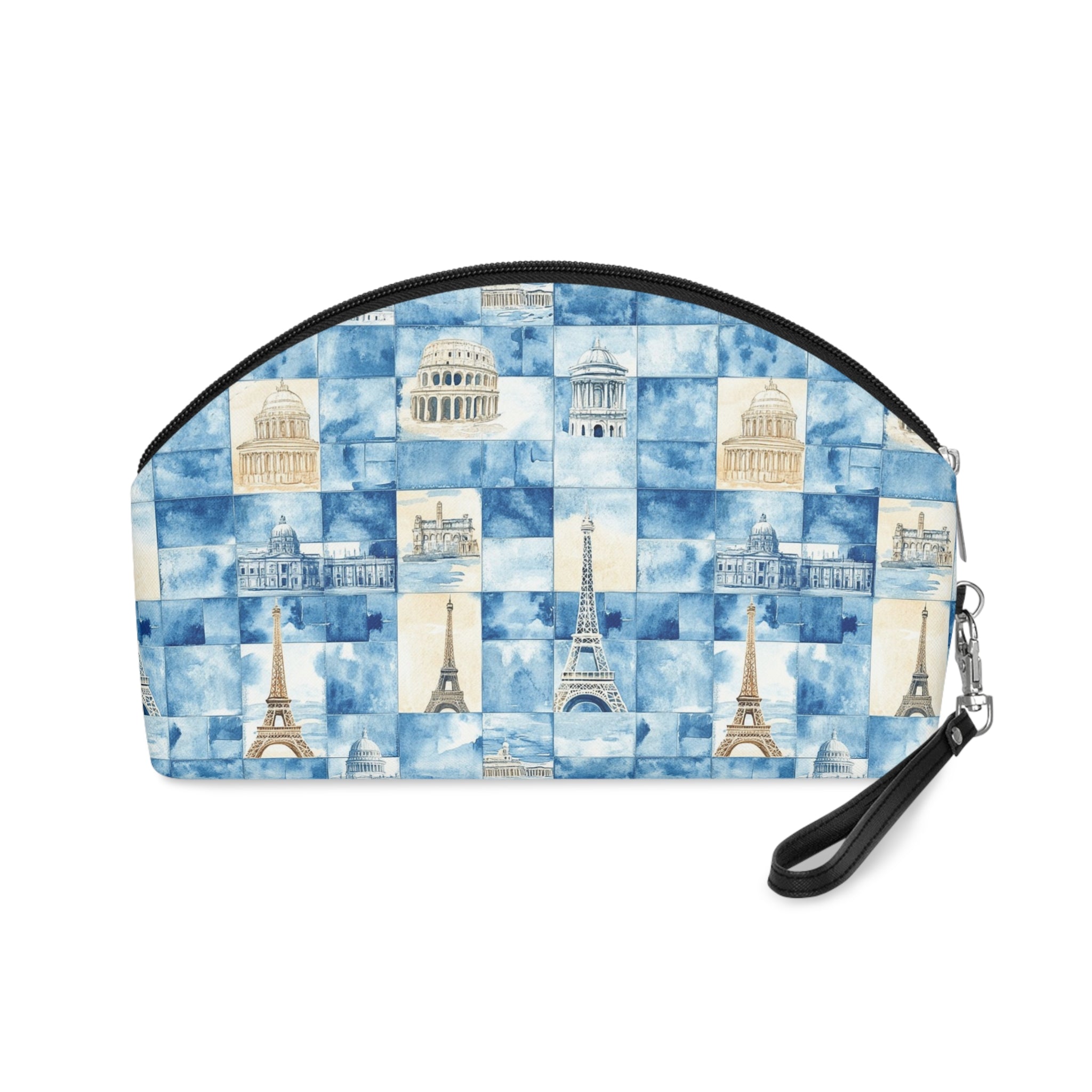 Europe Themed Makeup Bag, PU Faux Leather Makeup Bag, Travel Makeup kit, Vacation Makeup bag, Bridesmaid Gift, Makeup Organizer