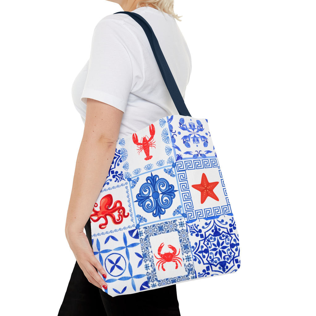 Greek Sea - Ocean-Inspired Tote Bag, Nautical Style, Beach Bags, Gift for Her, Summer Accessory, Trendy Shopping Tote, AOP Design