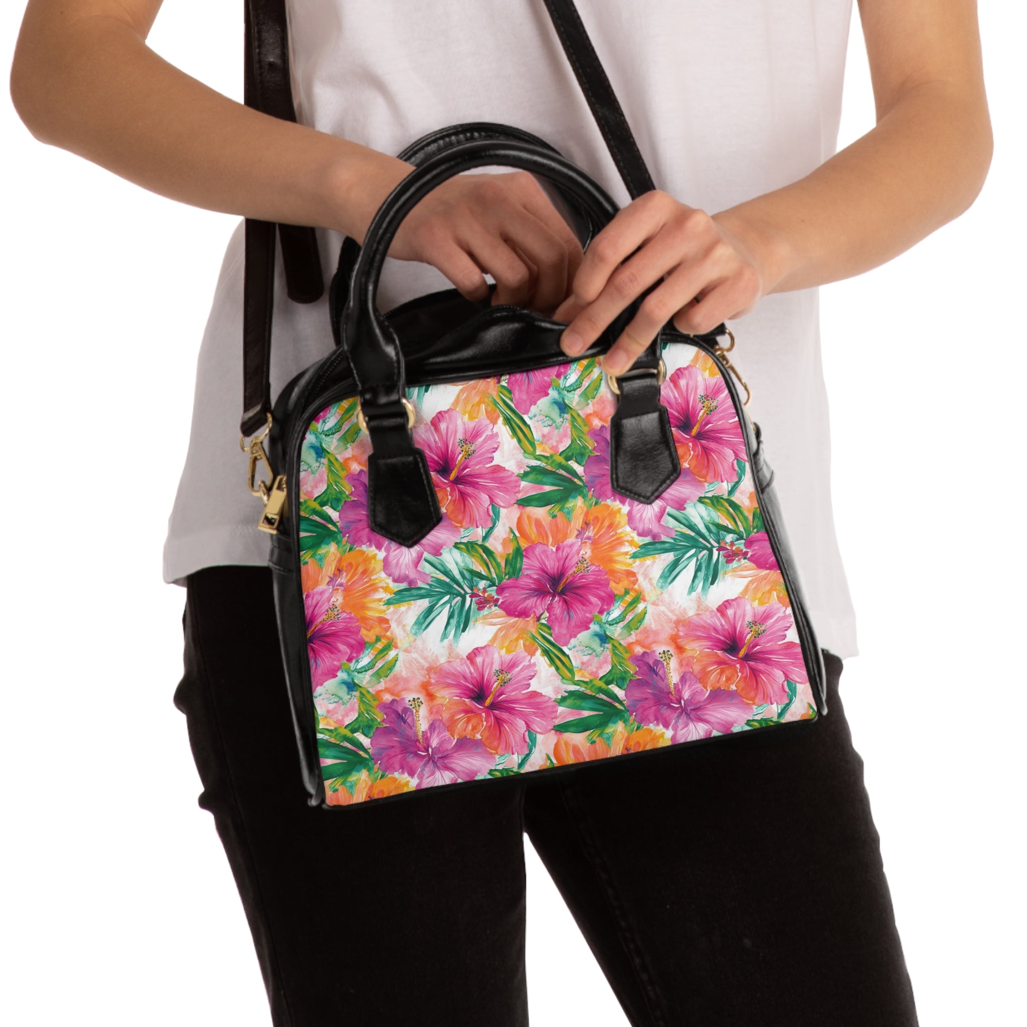 Pink Tropical Floral- Shoulder Handbag | Chic Everyday Tote, Gift for Her, Beach Bag, Summer Style, Floral Print Purse