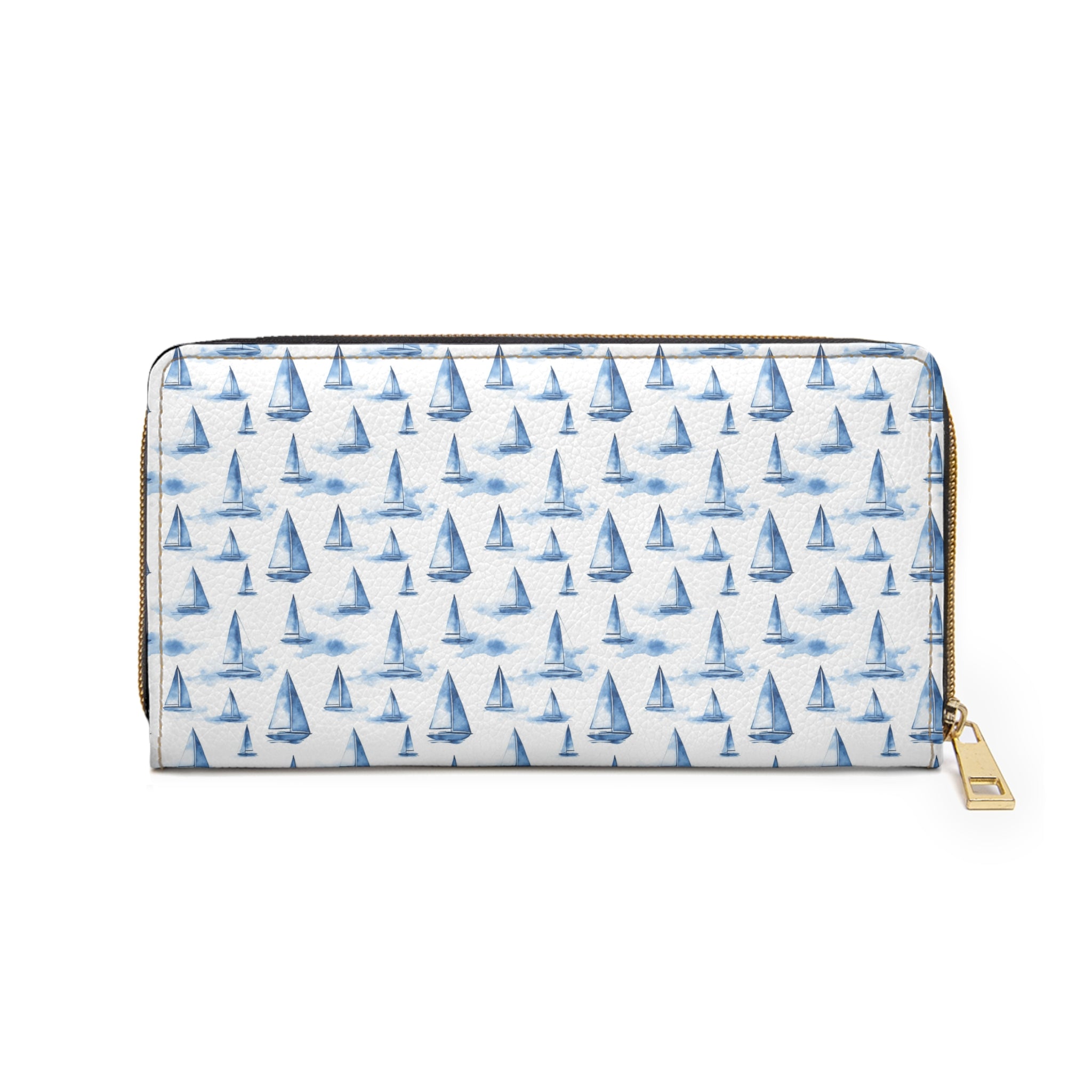 Blue Sailboat Vegan Leather Wallet, Nautical Zipper Wallet, Sailboat Wallet, Coastal Accessories, Marine Gifts, Summer Travel Purse, Beach-Themed Wallet