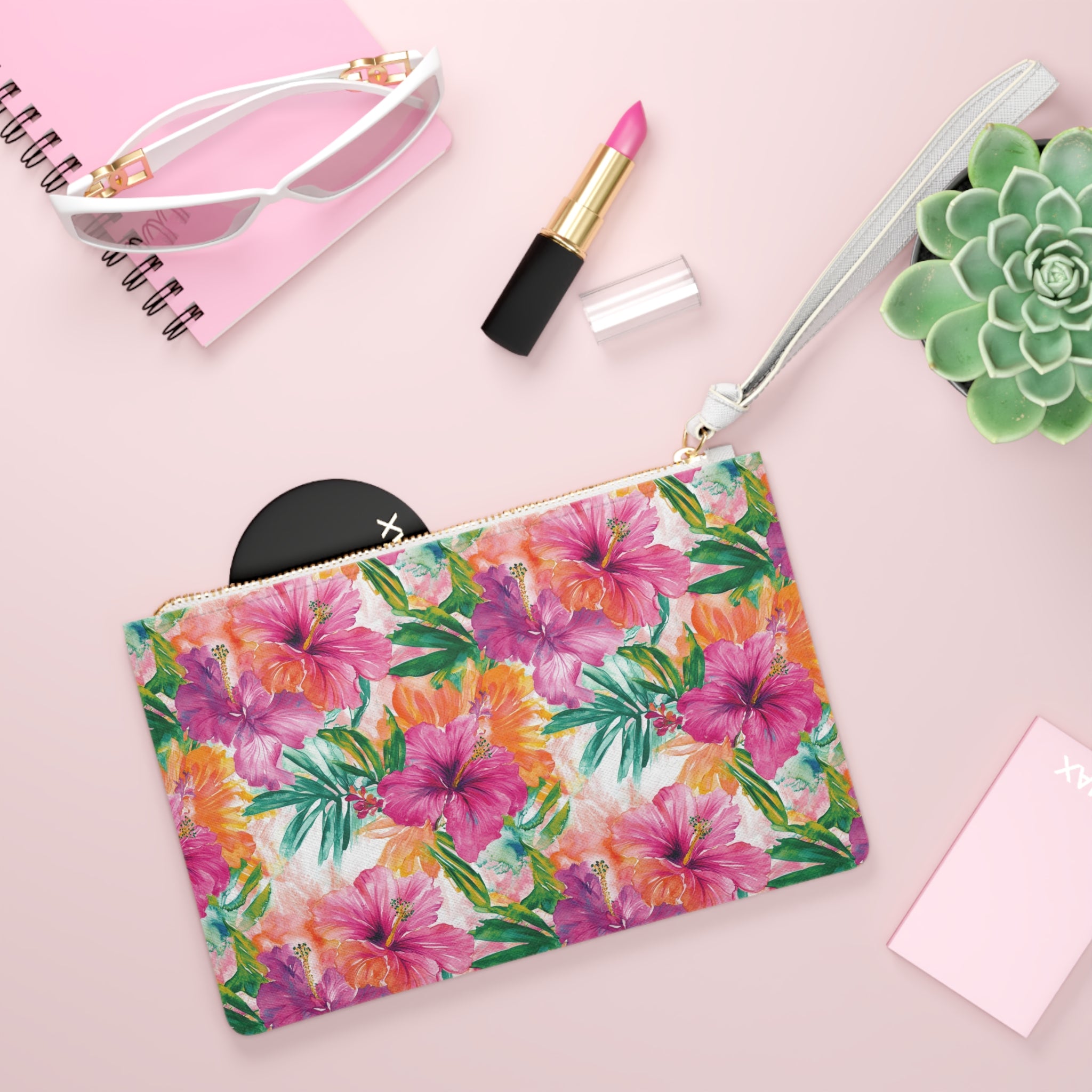 Pink Tropical Floral Clutch Bag, Summer Accessory, Vacation Purse, Gift for Her, Beach Bag, Party Ready