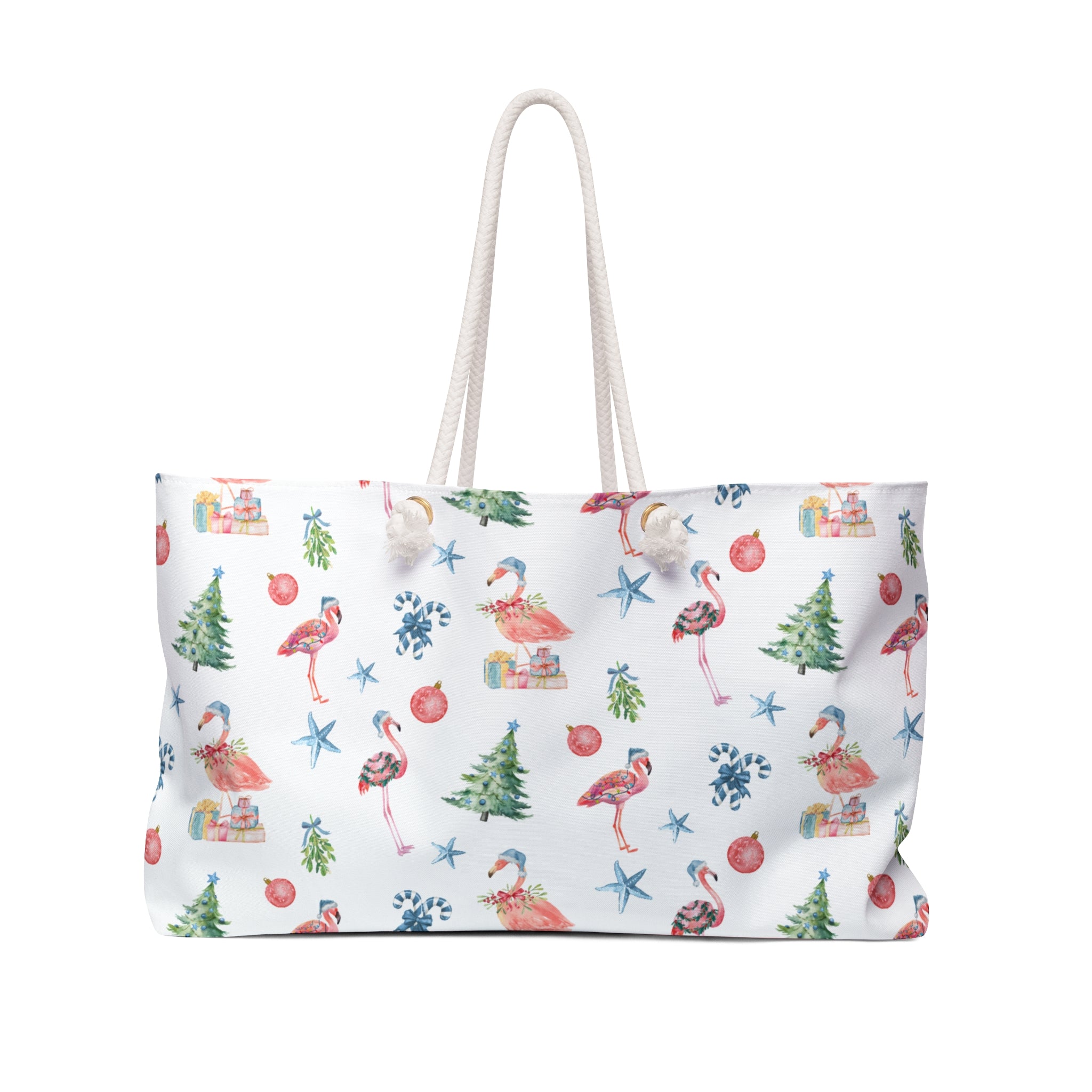 Christmas Flamingo Weekender Bag, Travel Tote, Beach Bag, Holiday Gift, Weekend Getaway