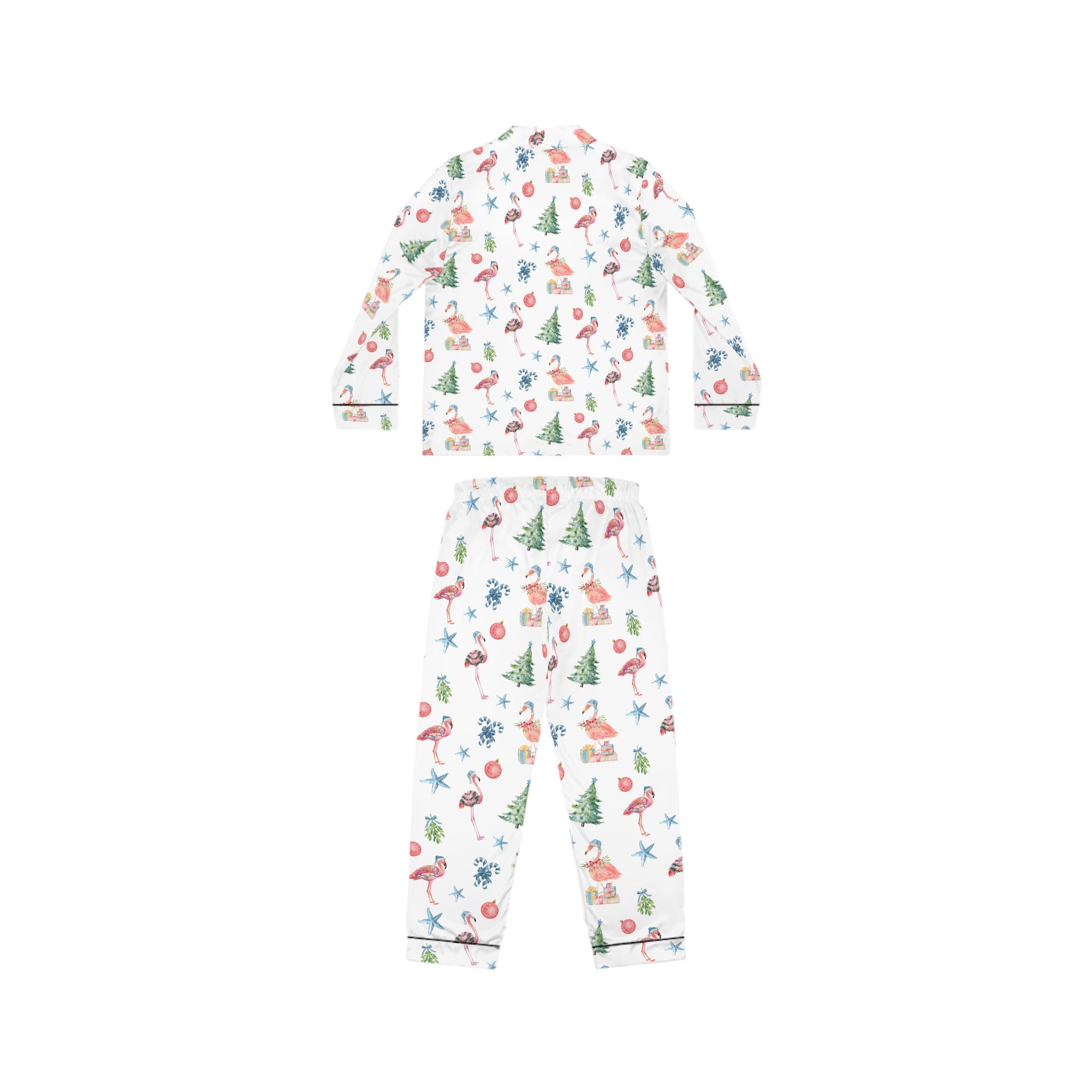 Christmas Flamingo Satin Pajamas Set, Cozy Sleepwear, Holiday Gift, Relaxation Loungewear, Cute Pajama Set, Festive Pattern PJs