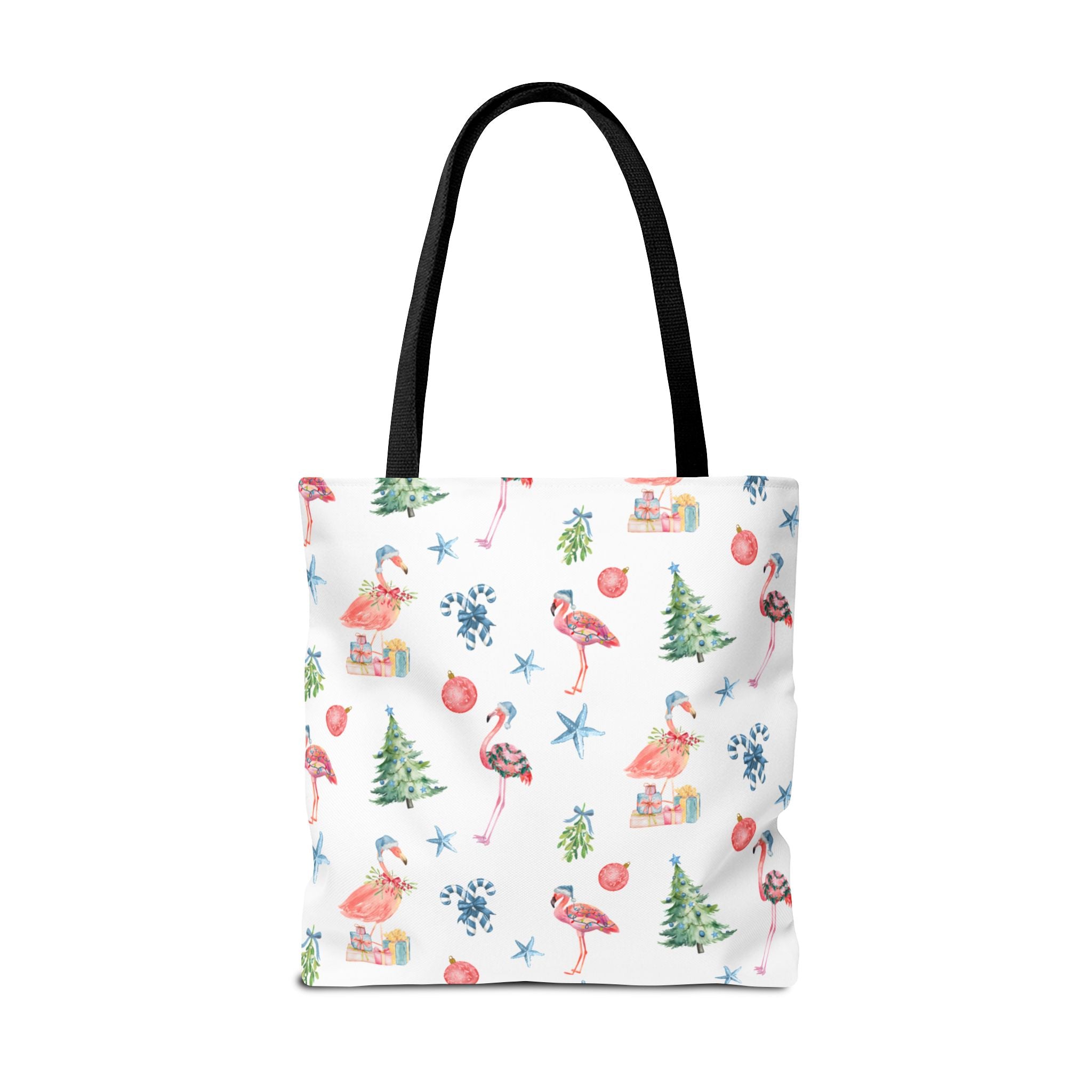 Christmas Flamingo Tote Bag, Holiday Gift, Summer Vibes, Beach Bag, Floral Shopper, Eco-Friendly，Gift Bag, Christmas Tote