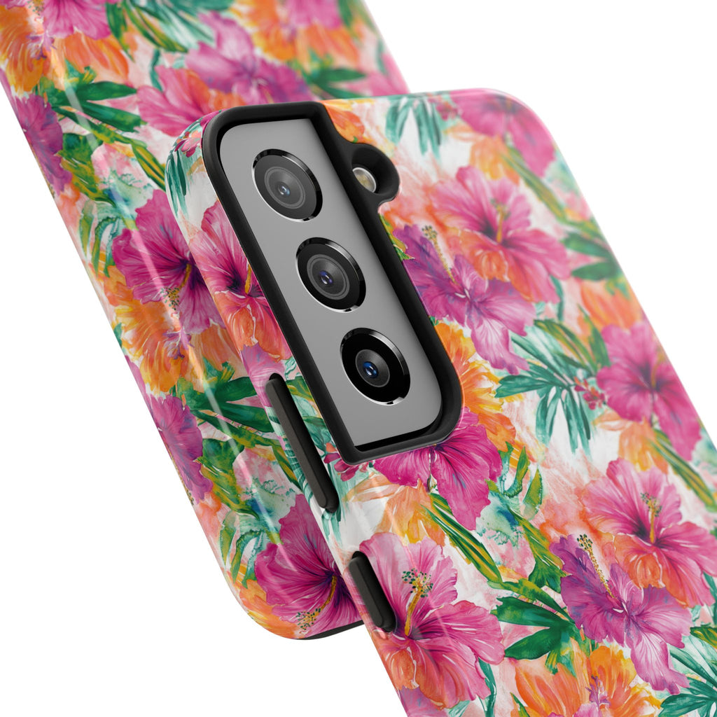 Pink Tropical Floral Phone Case, Tough Waterproof Cover, Summer Vibe Gift, Durable Tech Accessory, Floral Pattern for iPhone, Chic, Stylish