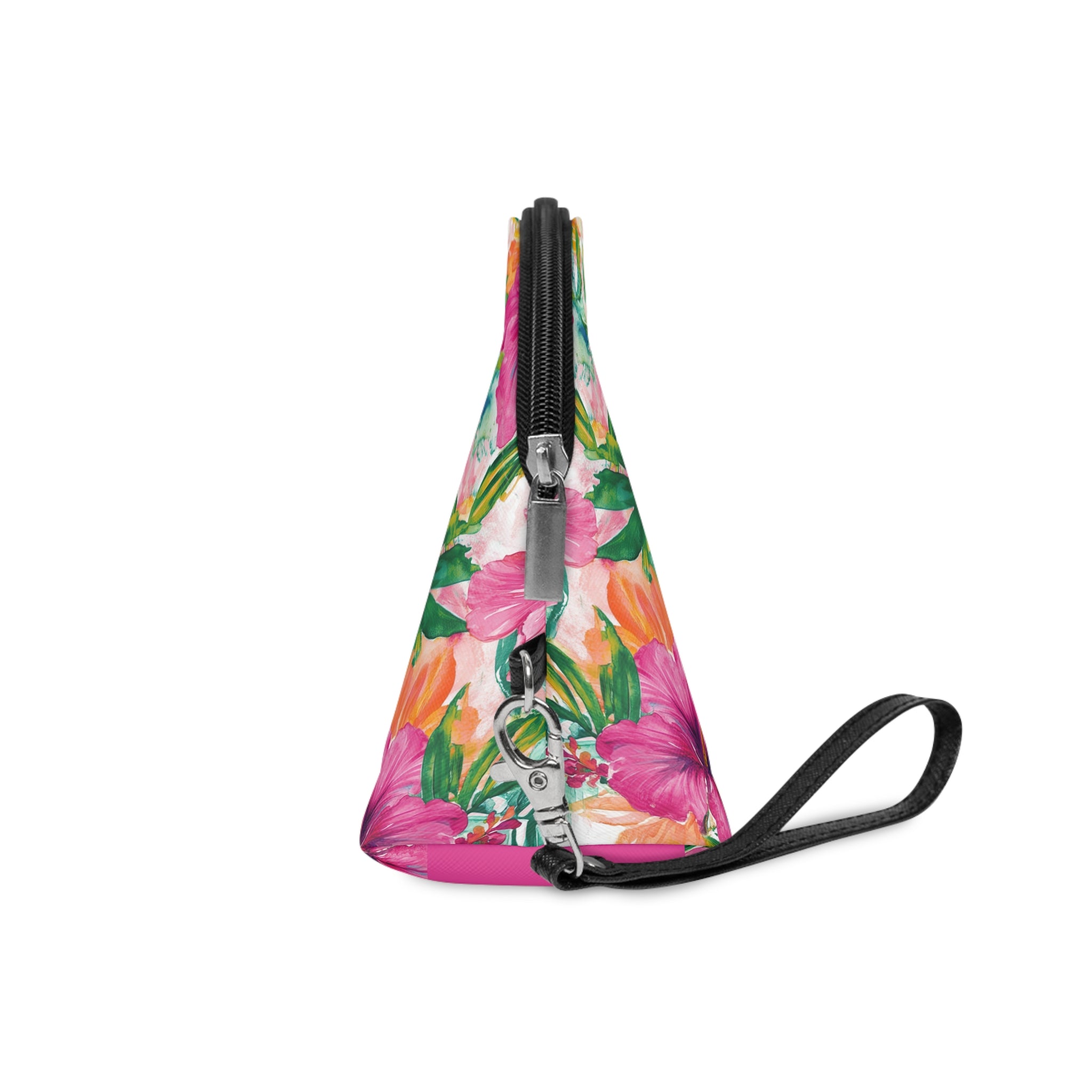 Pink Tropical Floral Makeup Bag, PU Faux Leather Makeup Bag, Travel Makeup kit, Vacation Makeup bag, Bridesmaid Gift, Makeup Organizer