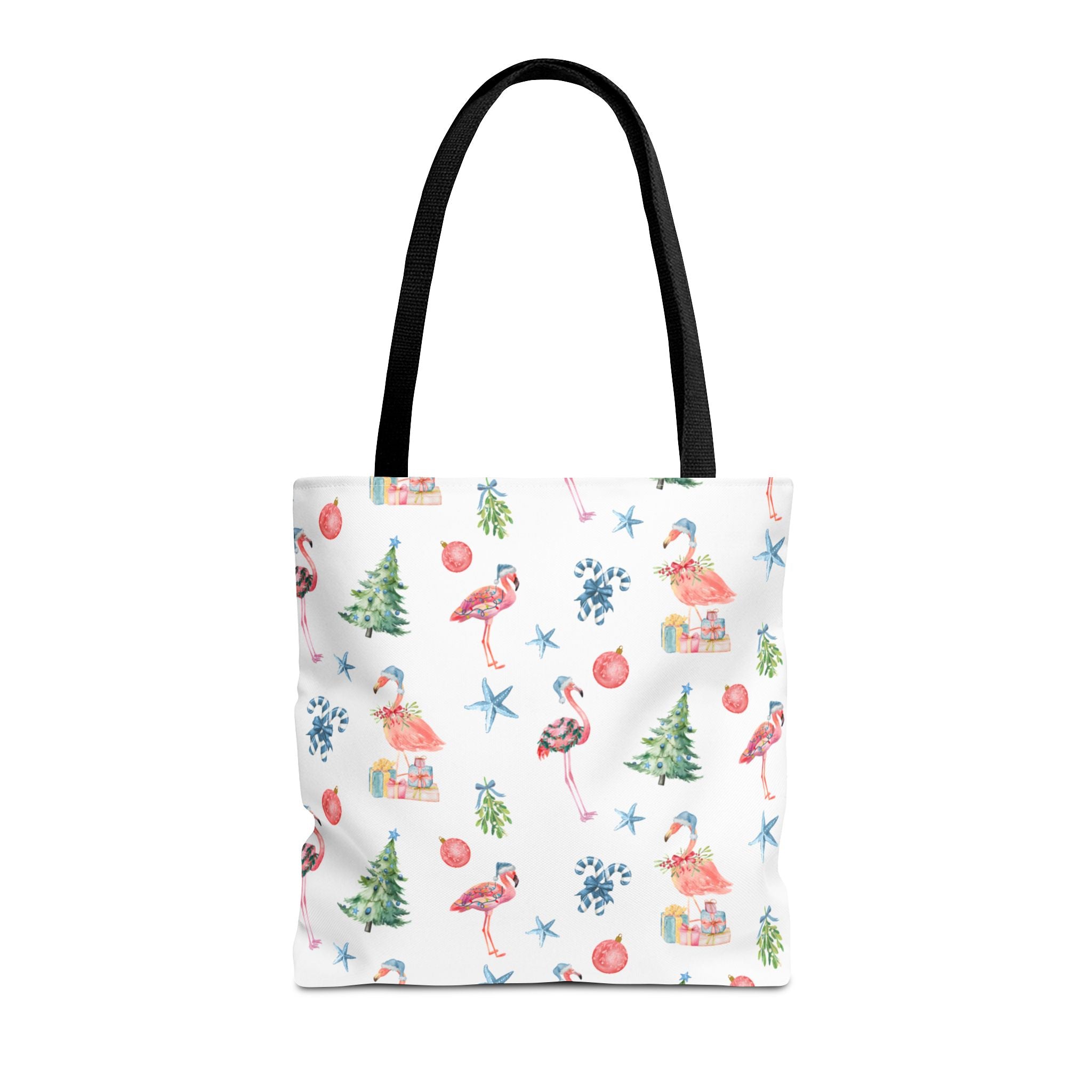 Christmas Flamingo Tote Bag, Holiday Gift, Summer Vibes, Beach Bag, Floral Shopper, Eco-Friendly，Gift Bag, Christmas Tote