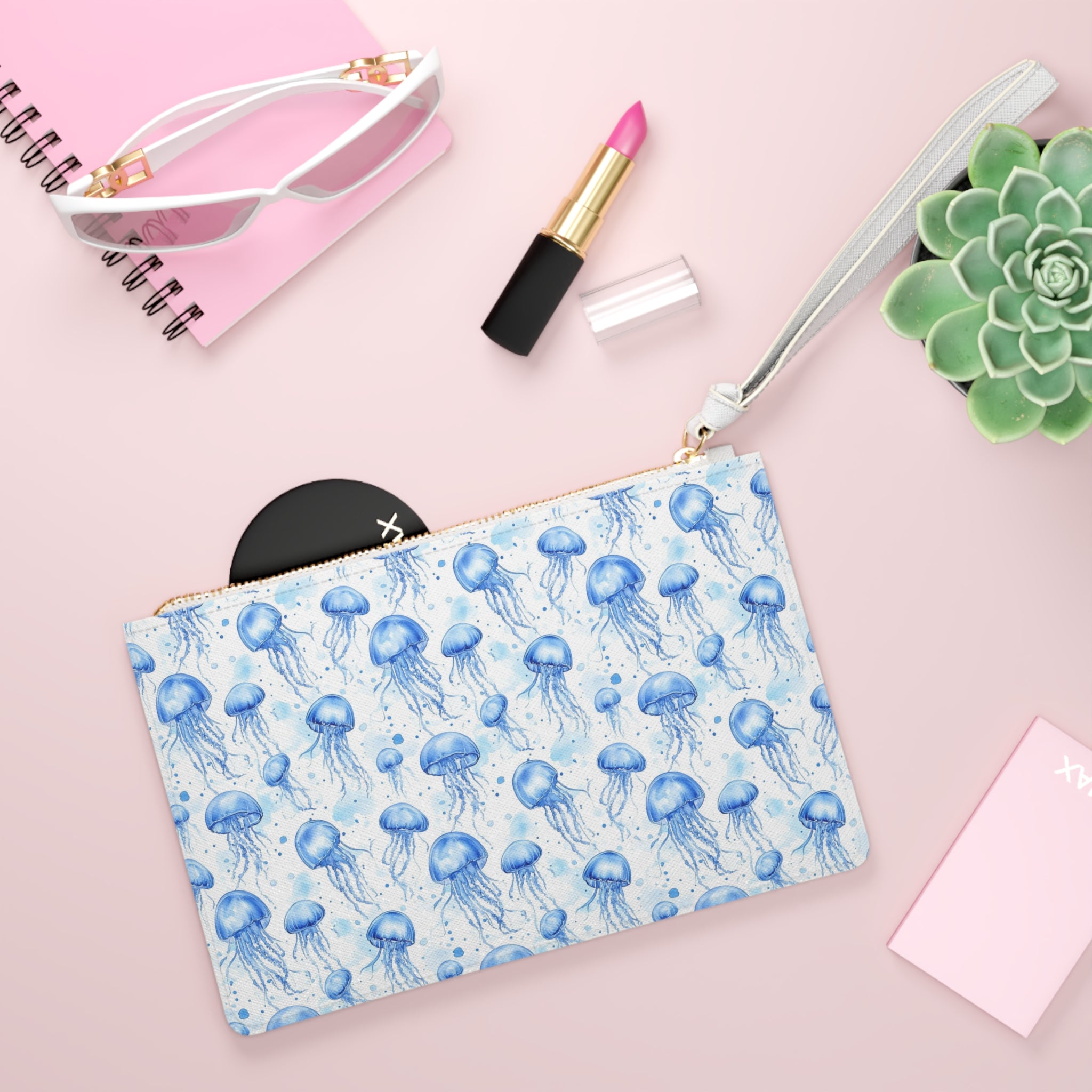 Blue Jellyfish Clutch Bag - Ocean-Themed Accessory for Beach Lovers, Great for Vacations, Parties, and Everyday Use, Perfect Gift