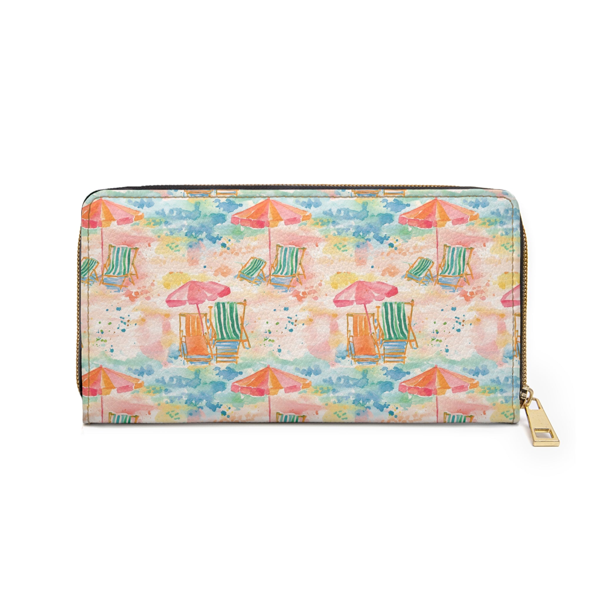 Beach Vibes Vegan Leather Wallet, Zipper Wallet, Summer Accessory, Travel Wallet, Floral Print Wallet, Beach Lover Gift, Vacation Essentials