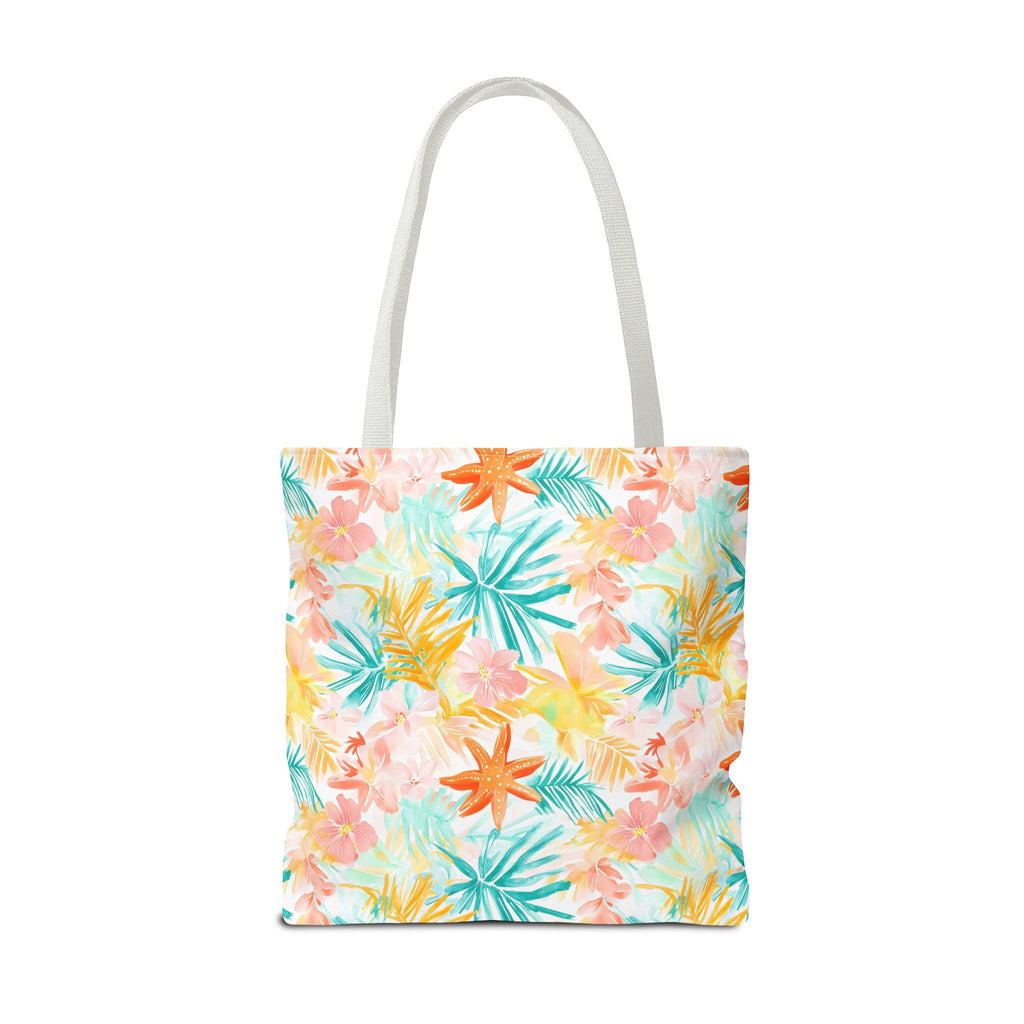 Tropical Starfish- Floral Tote Bag, Summer Beach Bag, Eco-Friendly Shopping Tote, Reusable Grocery Bag, Gift for Her