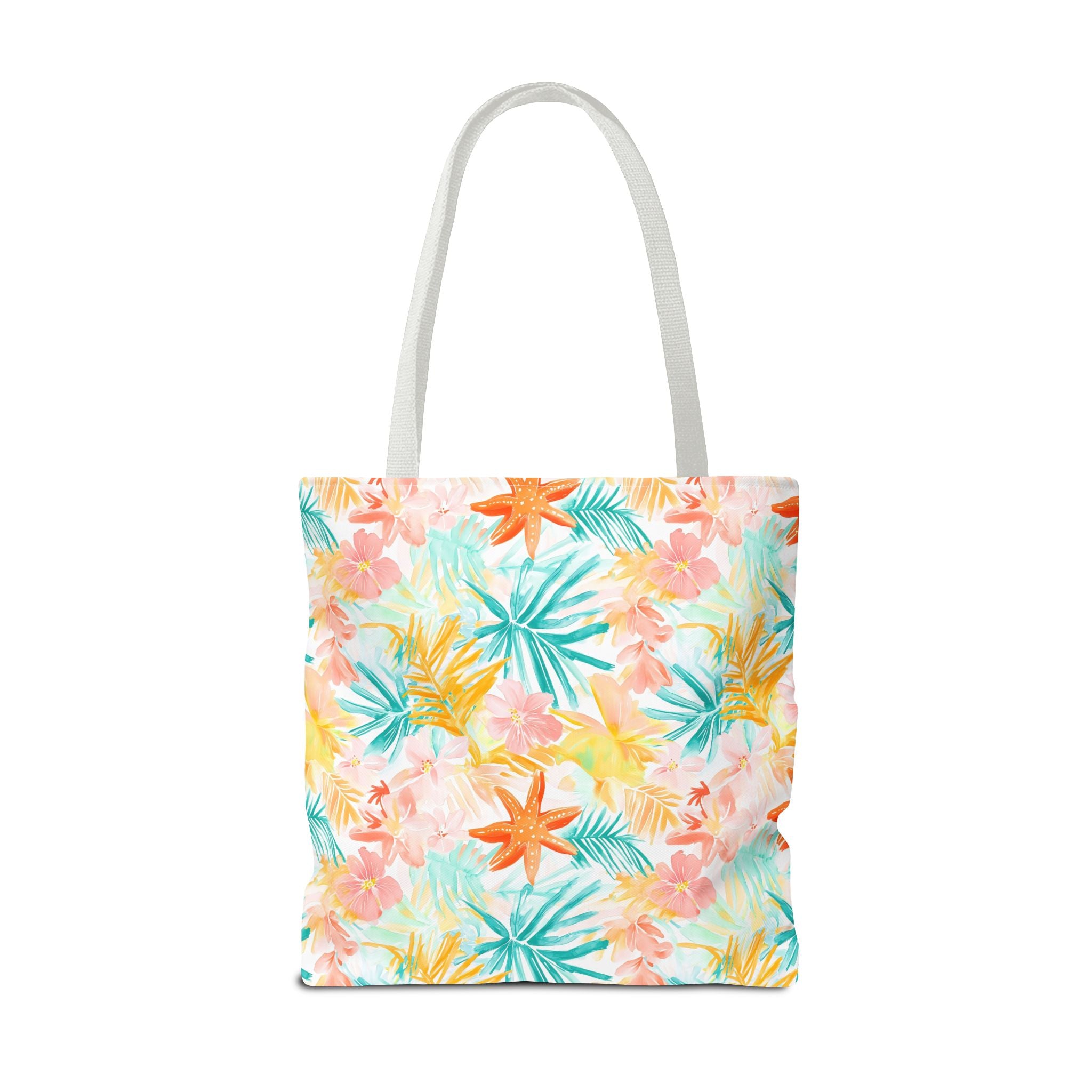 Tropical Starfish- Floral Tote Bag, Summer Beach Bag, Eco-Friendly Shopping Tote, Reusable Grocery Bag, Gift for Her