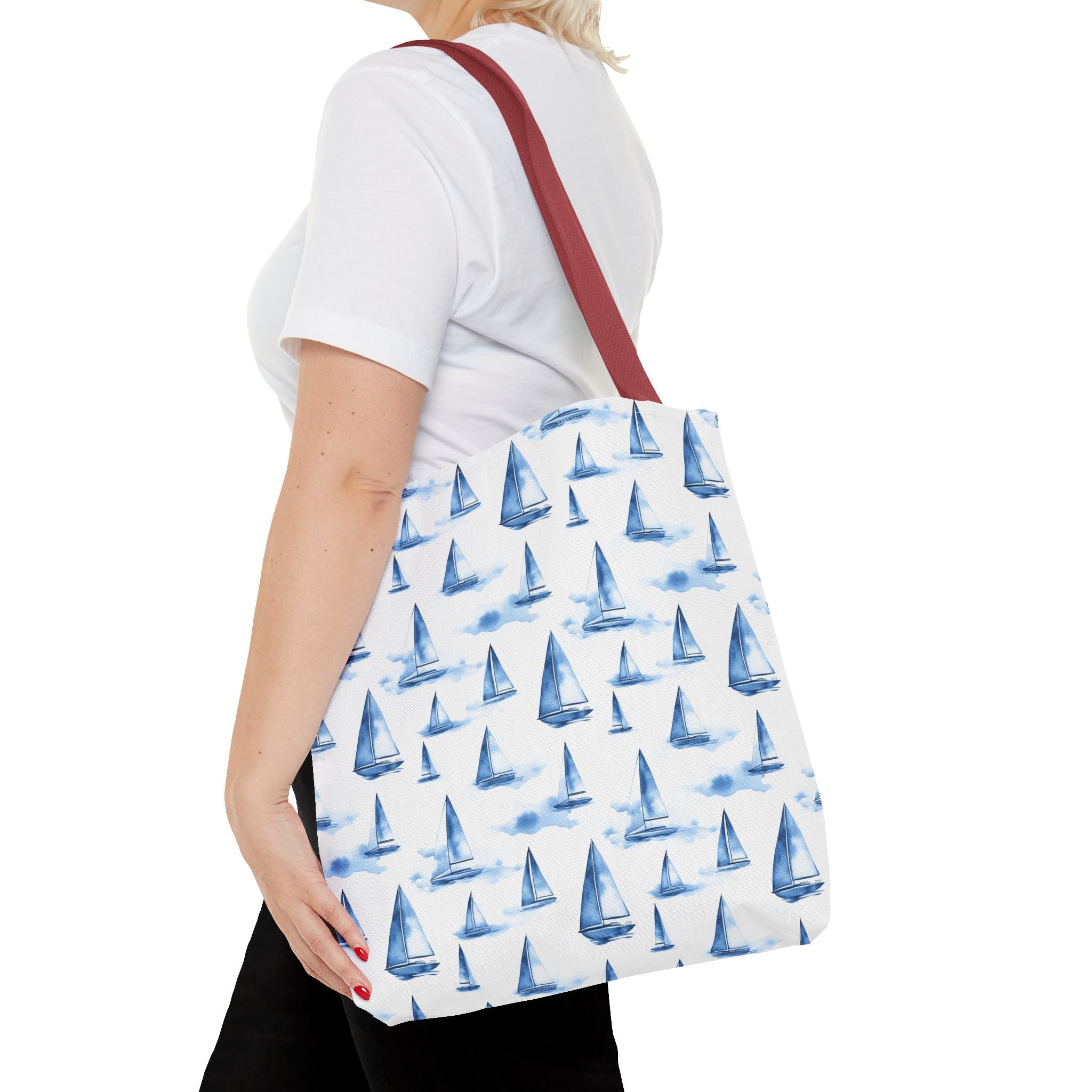 Blue Sail Boat - Nautical Tote Bag, Sailboat Shopping Bag, Beach Tote, Gift for Sailors, Vacation Accessory, Summer Bag