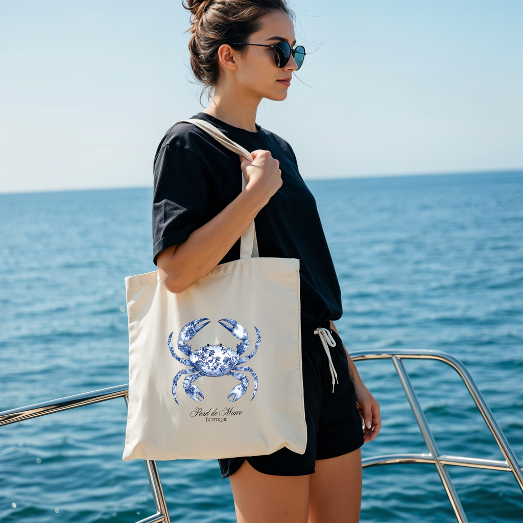 Coastal Crab Canvas Tote