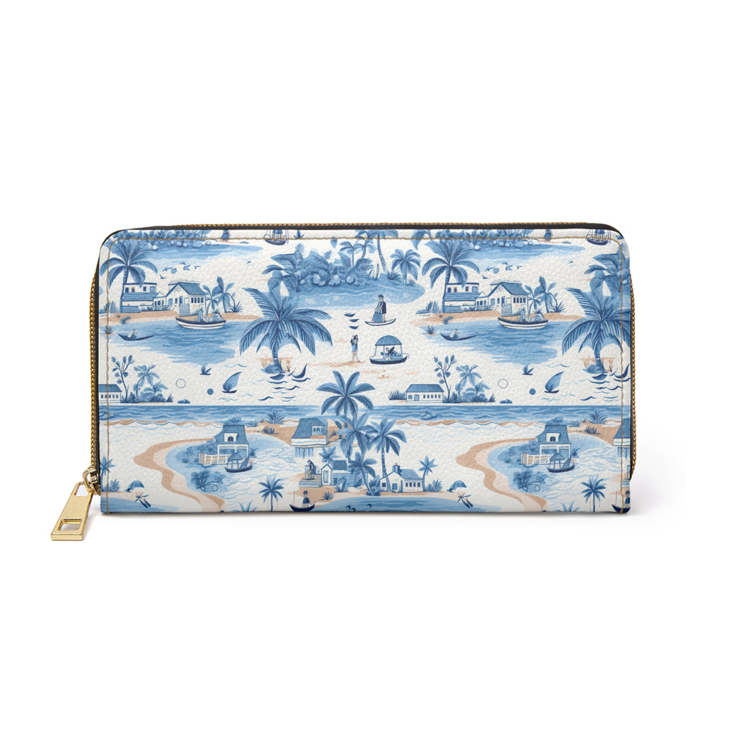 Tropical Blue Vegan Leather Wallet - Chic Travel Accessory, Coastal Island Design, Perfect Gift for Summer, Beach Lovers, Birthday, or Graduation