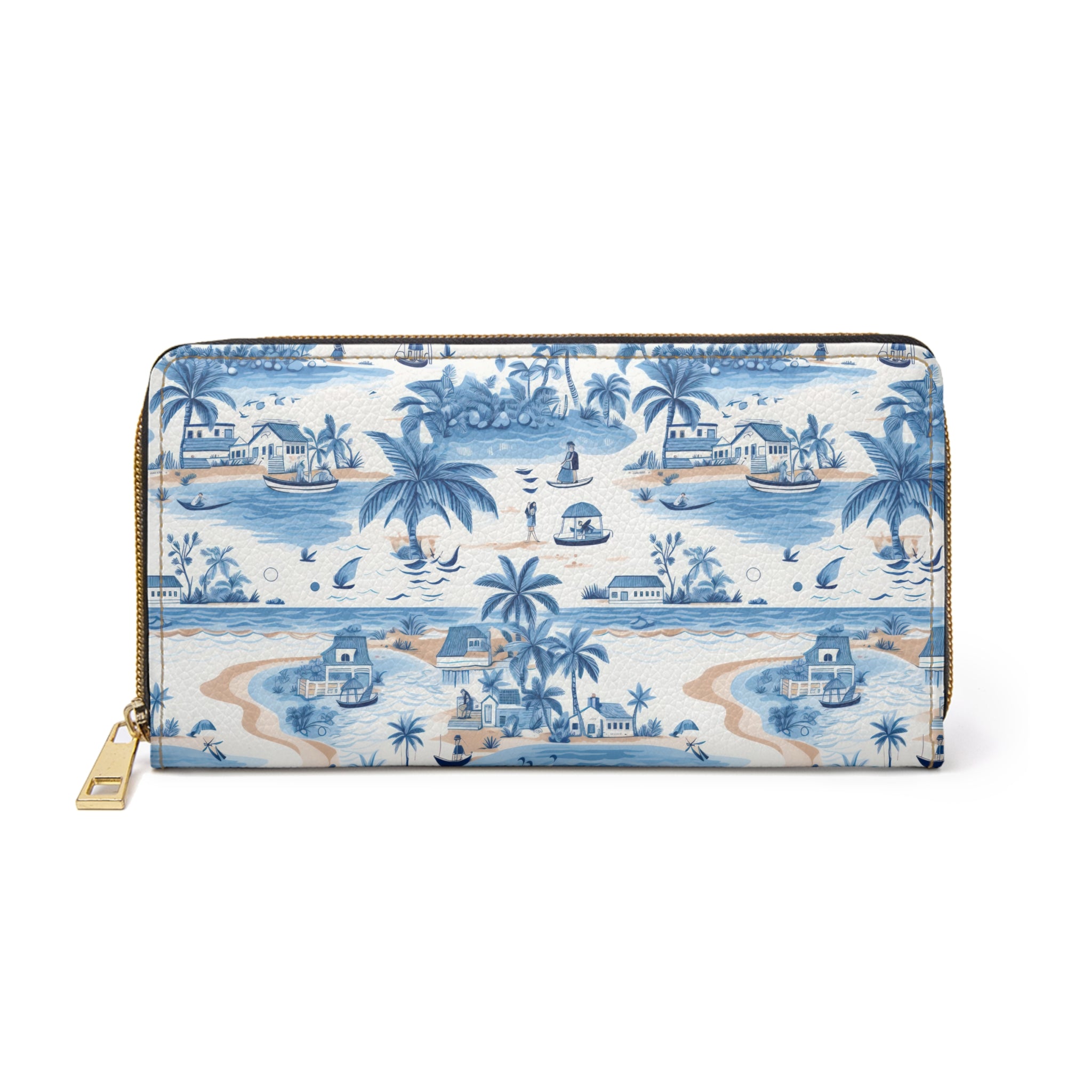 Tropical Blue Vegan Leather Wallet - Chic Travel Accessory, Coastal Island Design, Perfect Gift for Summer, Beach Lovers, Birthday, or Graduation
