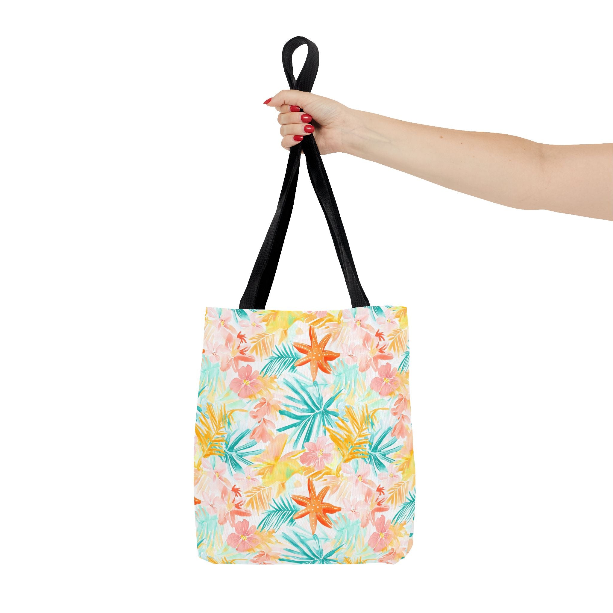 Tropical Starfish- Floral Tote Bag, Summer Beach Bag, Eco-Friendly Shopping Tote, Reusable Grocery Bag, Gift for Her