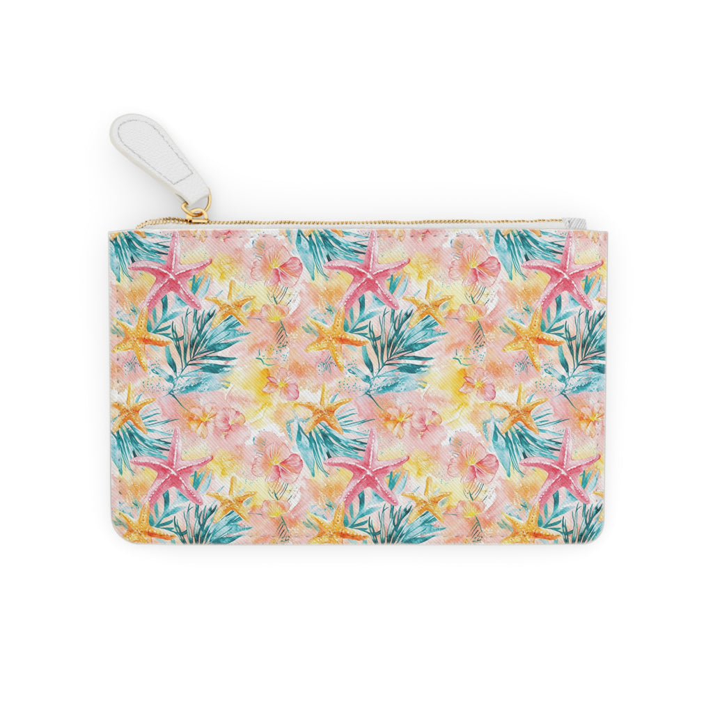 Pink Tropical Starfish Mini Vegan Leather Clutch Bag, Tropical Clutch Bag, Beach Bag, Gift for her