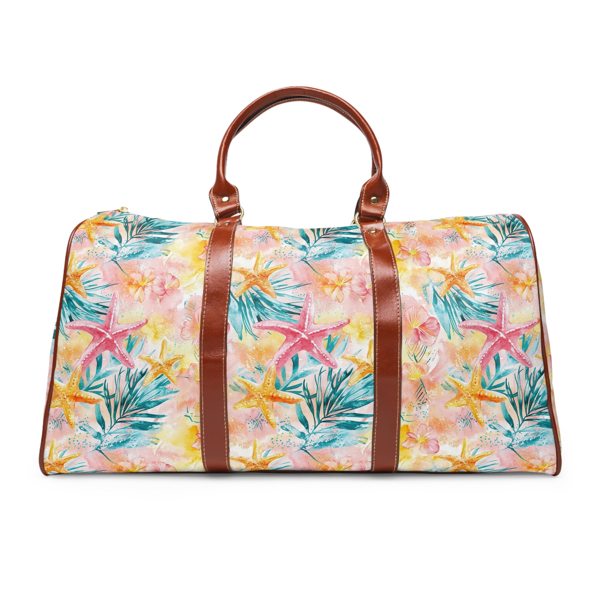 Pink Tropical Starfish- Stylish Waterproof Travel Bag, Beach Bag, Gym Tote, Weekend Getaway Bag, Floral Luggage, Perfect for Summer Adventures