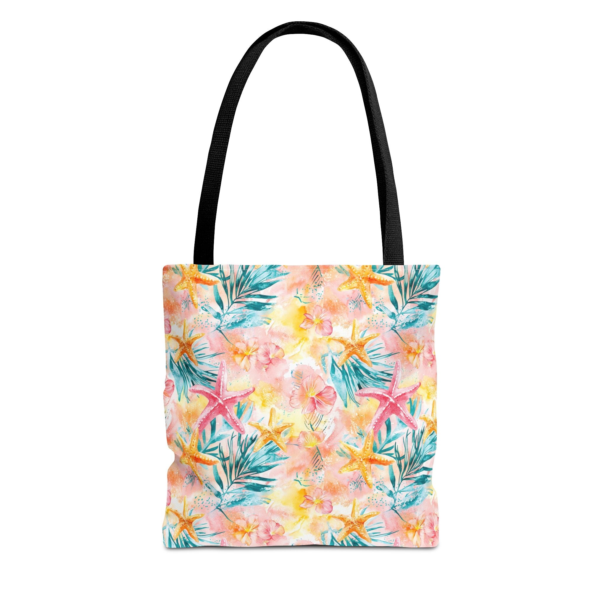 Pink tropical Starfish Tote Bag - Tropical Floral Print, Beach Essentials, Eco-Friendly, Gift for Her, Summer Vibes, Shopping Companion