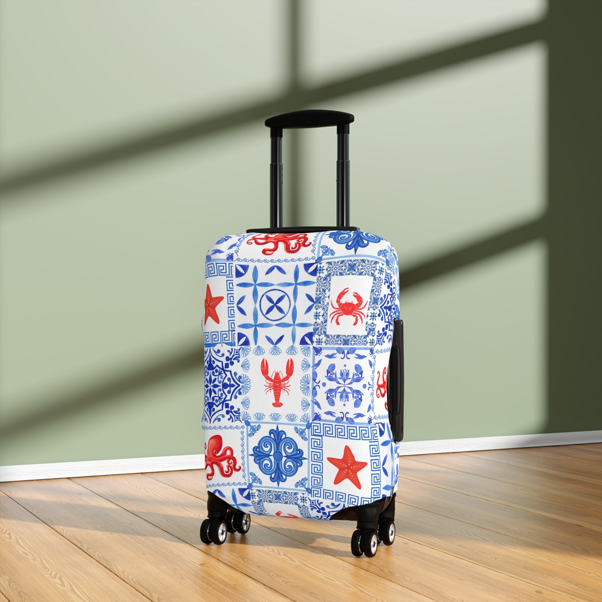 Greek Sea - Stylish Luggage Cover with Nautical Patterns, Travel Accessory, Suitcase Protector, Beach Vacation Gear, Lobster Design
