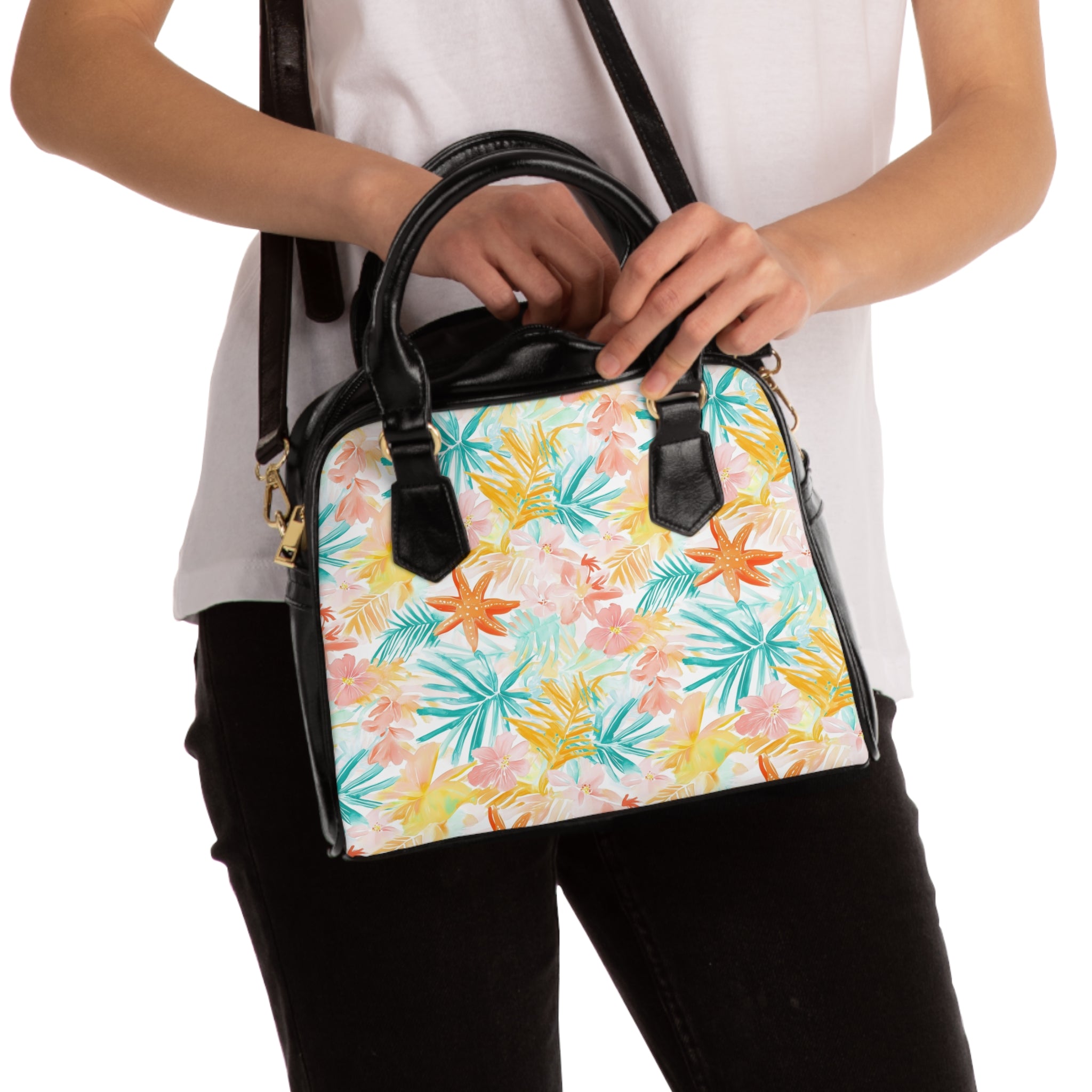 Tropical Starfish- Floral Shoulder Handbag - Summer Vibes, Beach Bag, Everyday Use, Vacation Tote, Gift for Her