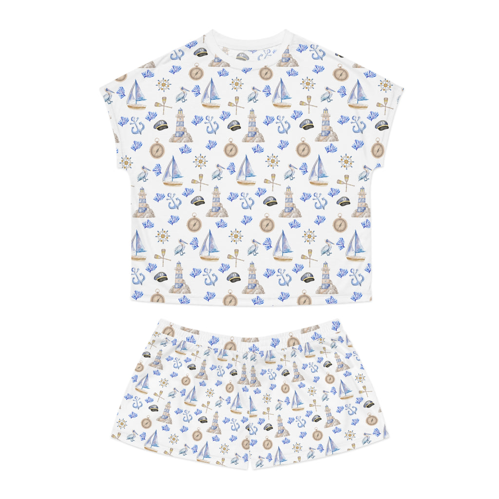 Sail Away-Cozy Nautical Pajama Set for Women, Summer Sleep Outfit, Relaxing Loungewear, Beach-themed Nightwear, Perfect Gift for Her