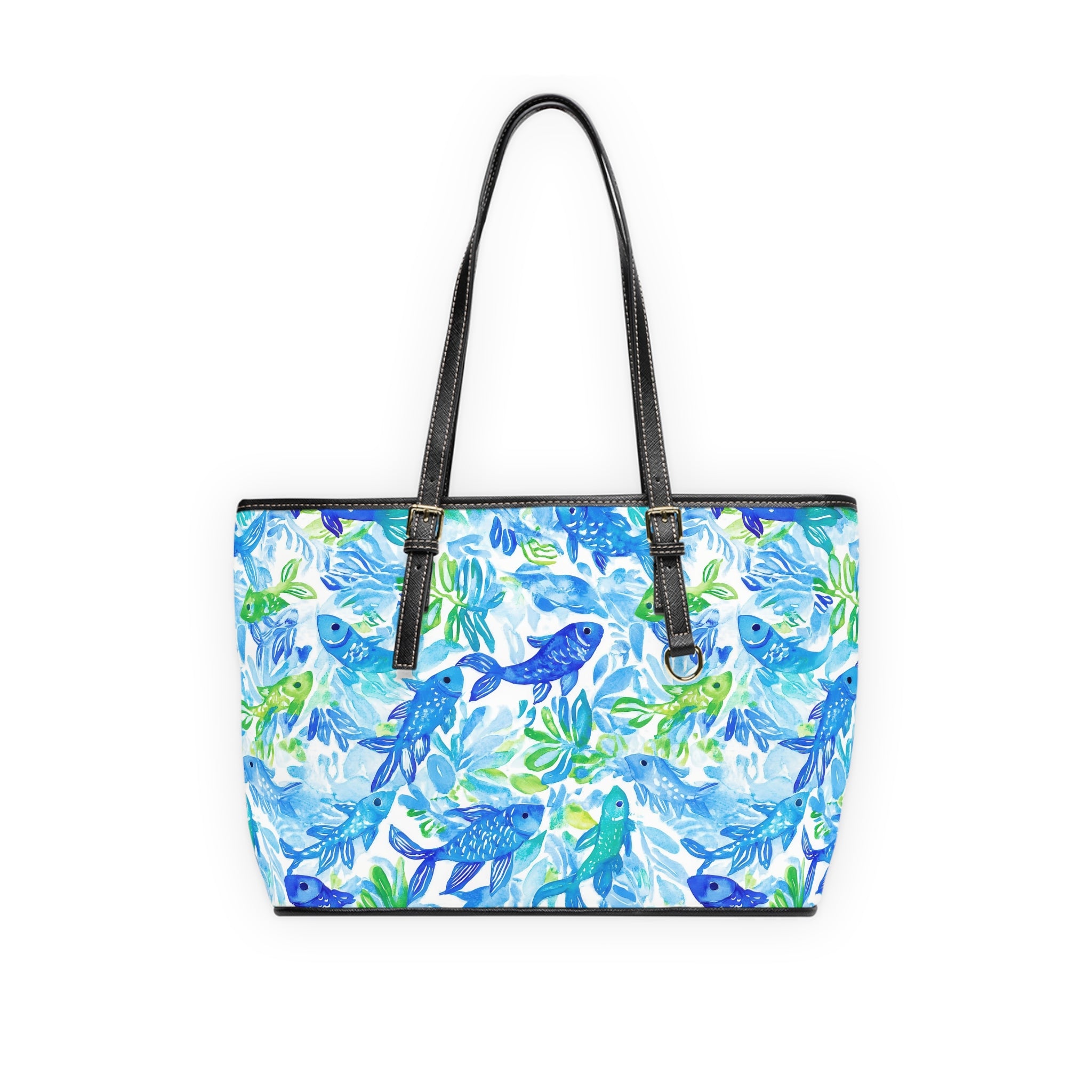 Vibrant Fish- Pattern PU Leather Shoulder Bag, Stylish Tote, Fashion Accessory, Mom Gift, Summer Bag, Beach Ready