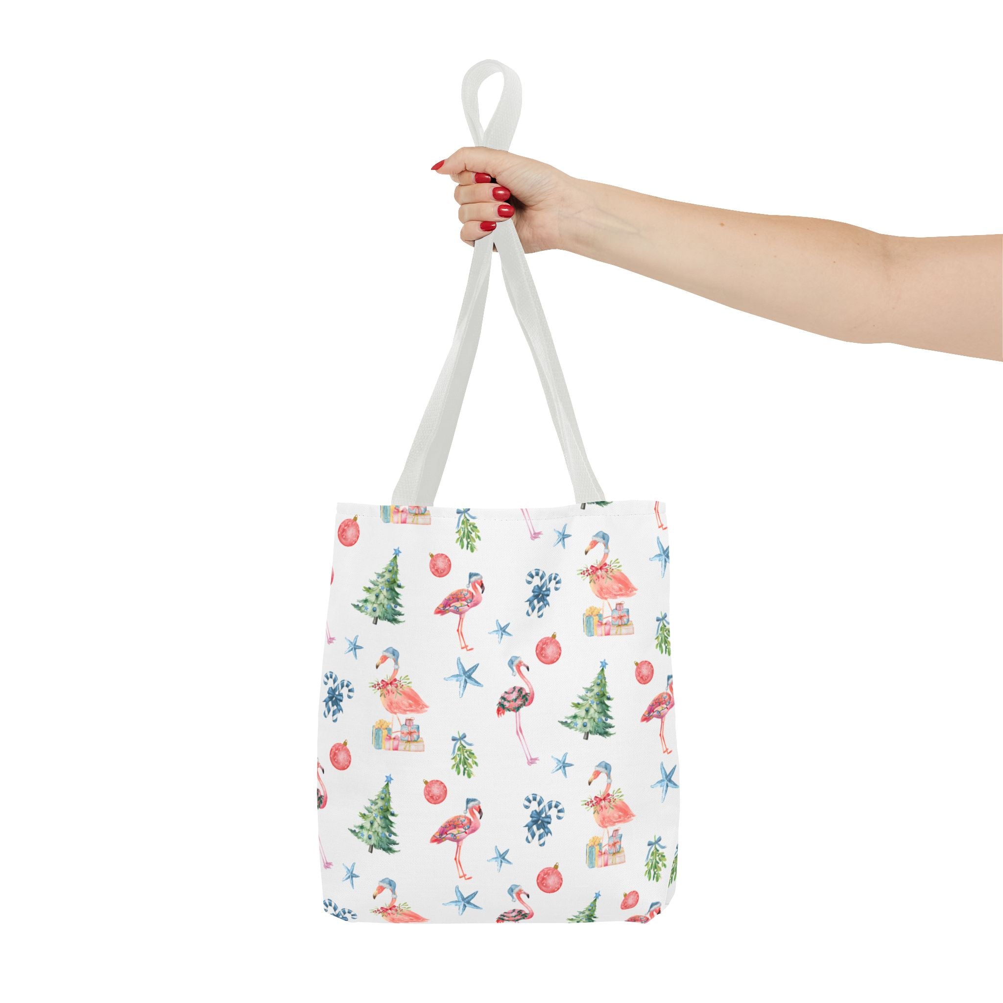 Christmas Flamingo Tote Bag, Holiday Gift, Summer Vibes, Beach Bag, Floral Shopper, Eco-Friendly，Gift Bag, Christmas Tote