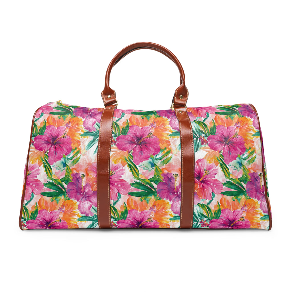 Pink tropical floral- Floral Waterproof Travel Bag, Perfect for Weekend Getaways, Gym, and Beach Trips, Stylish Luggage for Adventurers