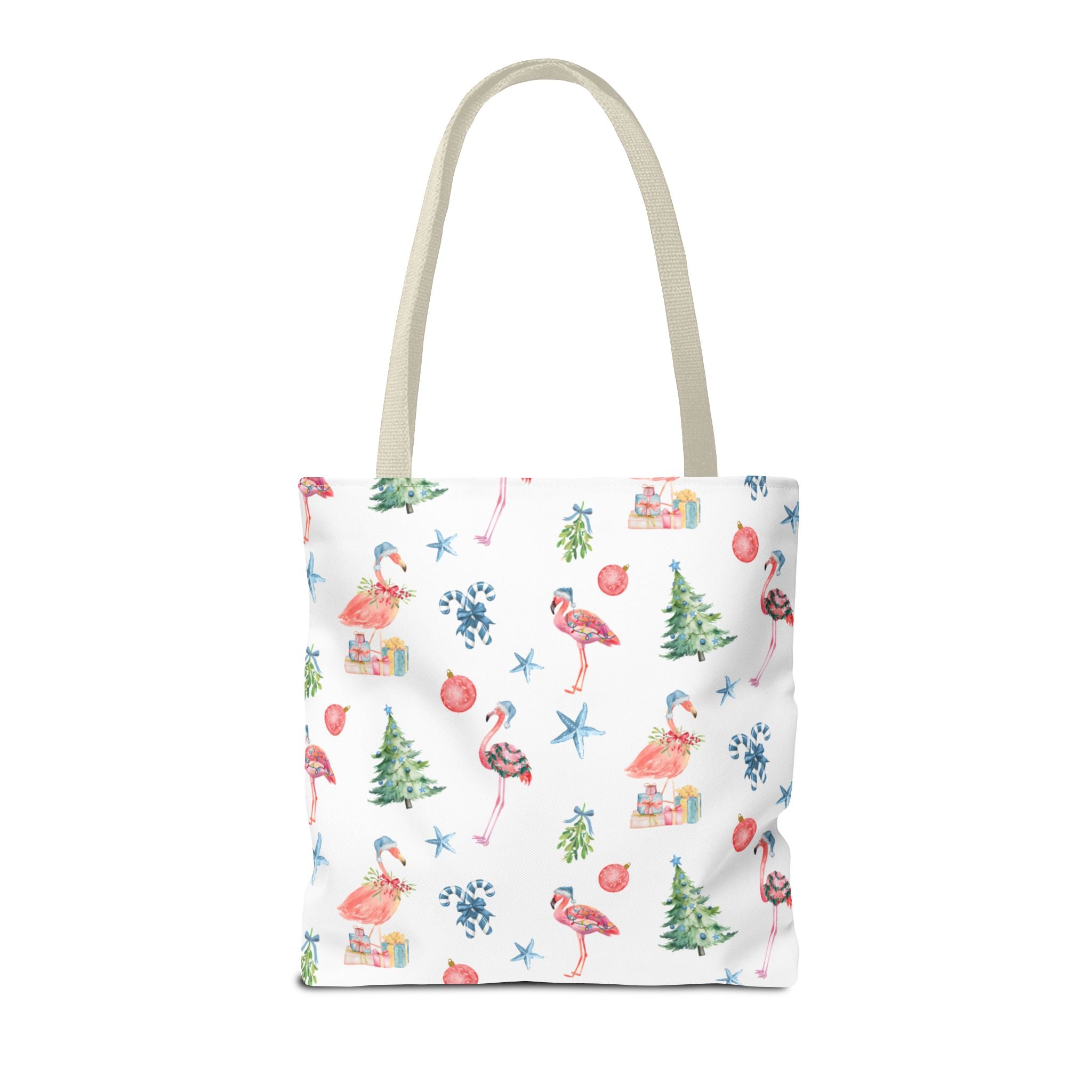 Christmas Flamingo Tote Bag, Holiday Gift, Summer Vibes, Beach Bag, Floral Shopper, Eco-Friendly，Gift Bag, Christmas Tote